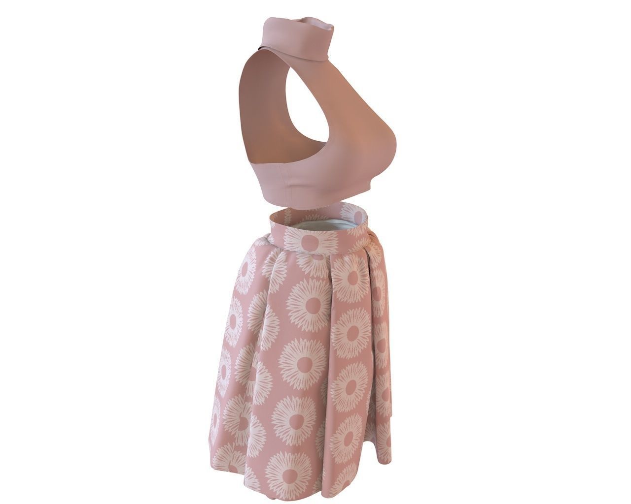Stylish Designer Set of Crop Top and Balloon Skirt 3D model_2