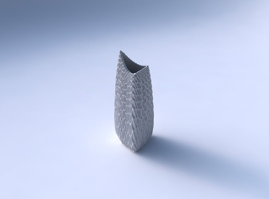 Vase curved tipping triangle 2 with grid piramides 2 3D print model_3