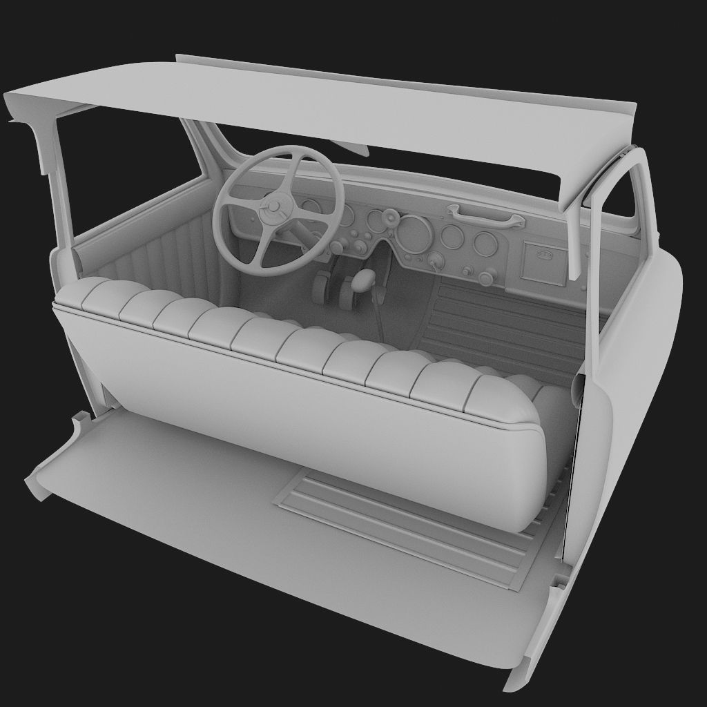 interior of the antique car 3D model_5
