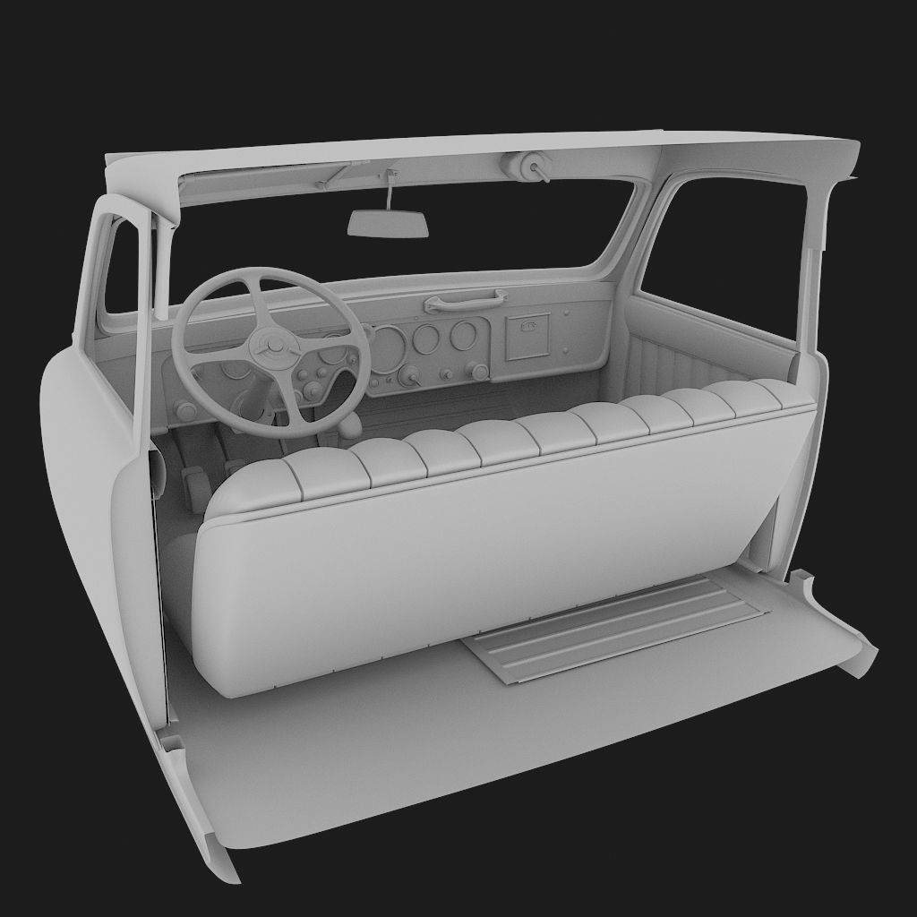 interior of the antique car 3D model_3