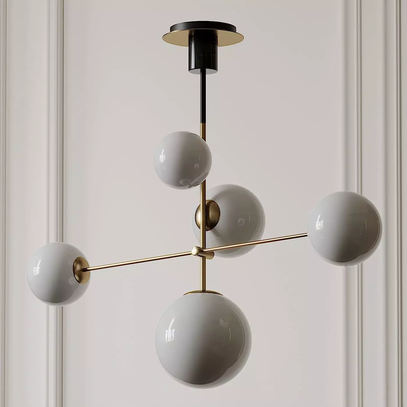 Maxim Vesper Satin Brass and Black 5-Light Pendant by Lamps Plus 3D model_0