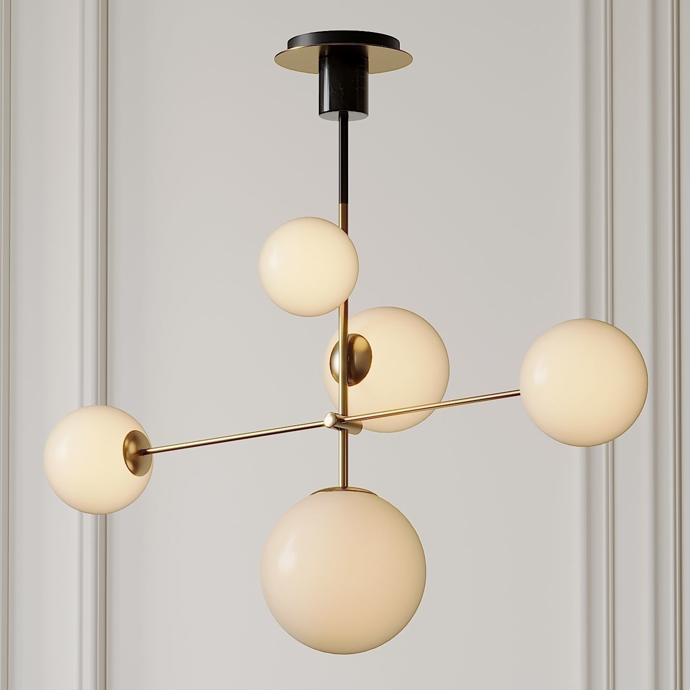 Maxim Vesper Satin Brass and Black 5-Light Pendant by Lamps Plus 3D model_1