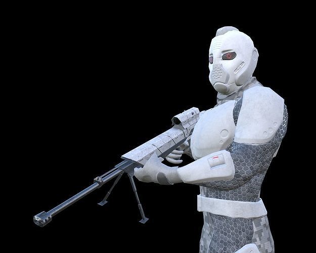 Arctic sniper soldier sci-fi character Low-poly 3D model