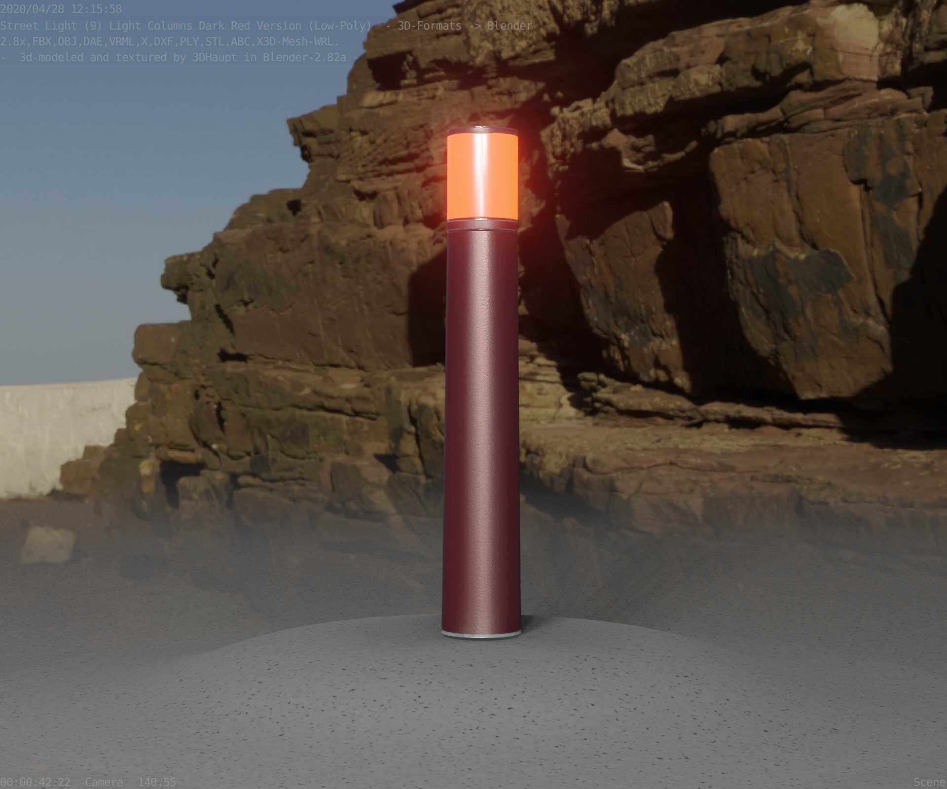 Dark Red Light-Column -11- Street-Light 9 Low-poly 3D model_30