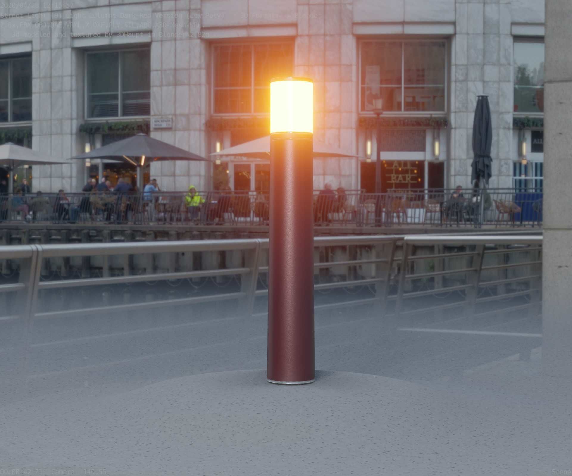 Dark Red Light-Column -11- Street-Light 9 Low-poly 3D model_29