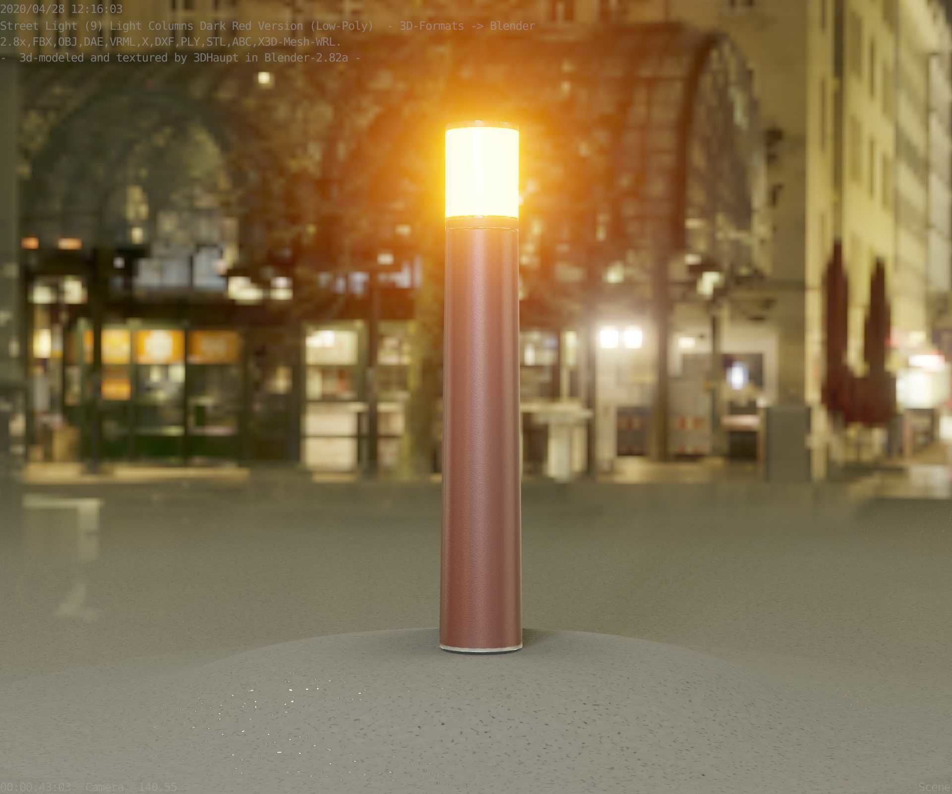 Dark Red Light-Column -11- Street-Light 9 Low-poly 3D model_35