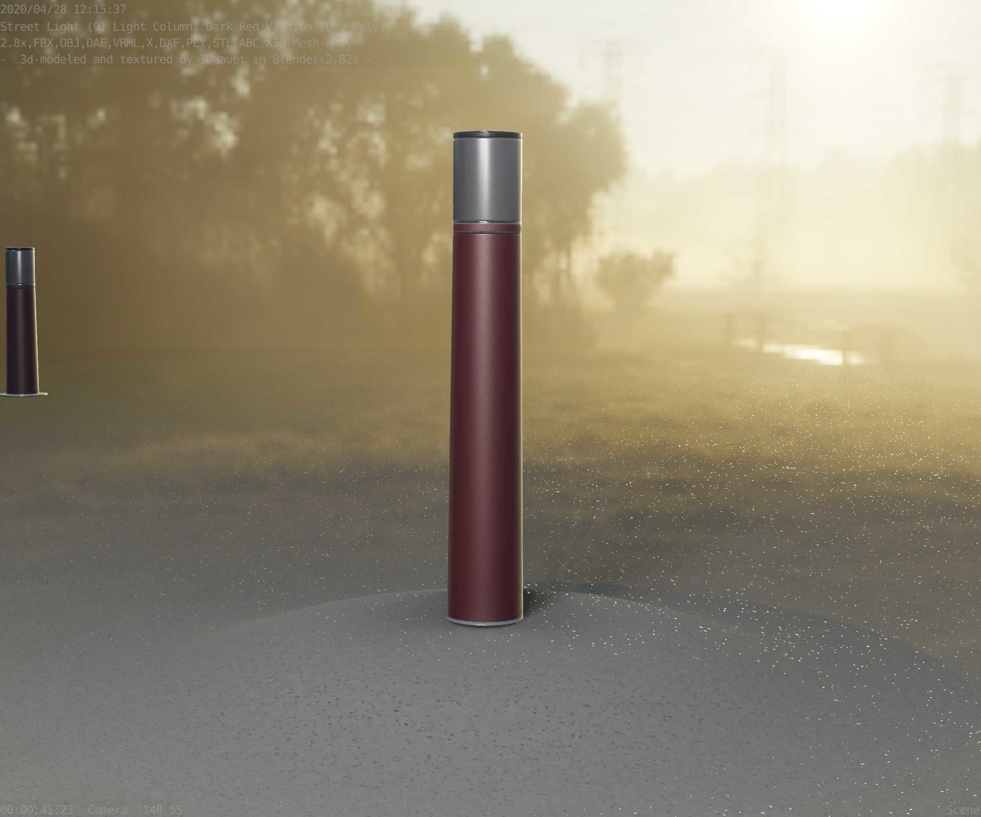 Dark Red Light-Column -11- Street-Light 9 Low-poly 3D model_7