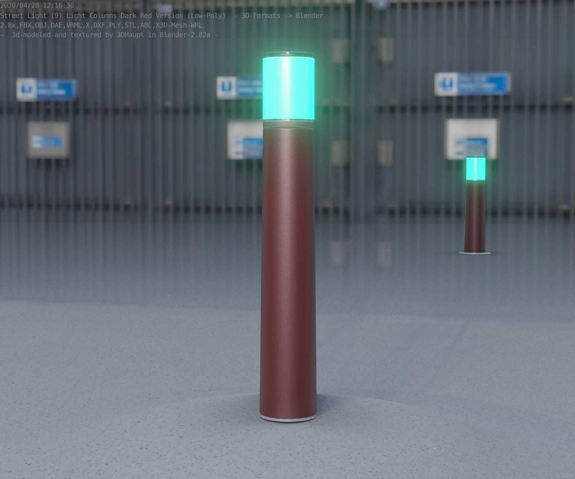 Dark Red Light-Column -11- Street-Light 9 Low-poly 3D model_71