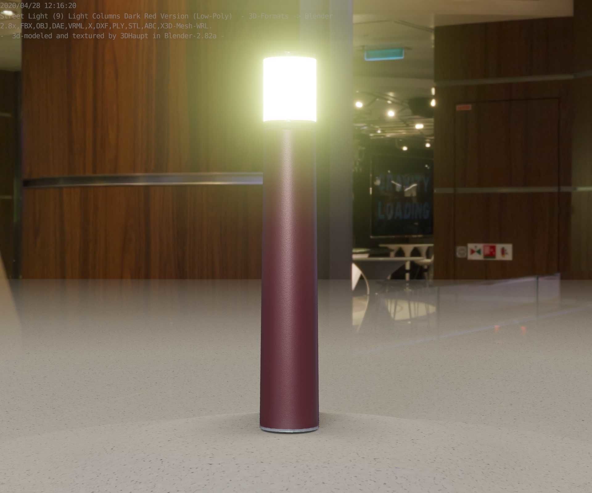 Dark Red Light-Column -11- Street-Light 9 Low-poly 3D model_53