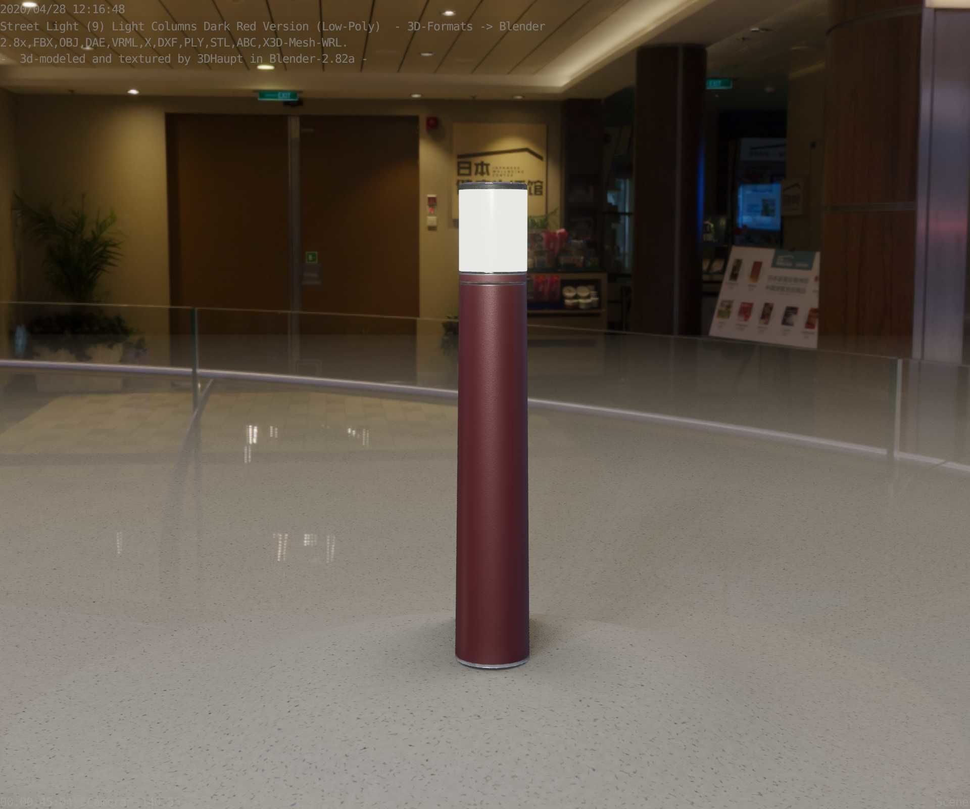 Dark Red Light-Column -11- Street-Light 9 Low-poly 3D model_84