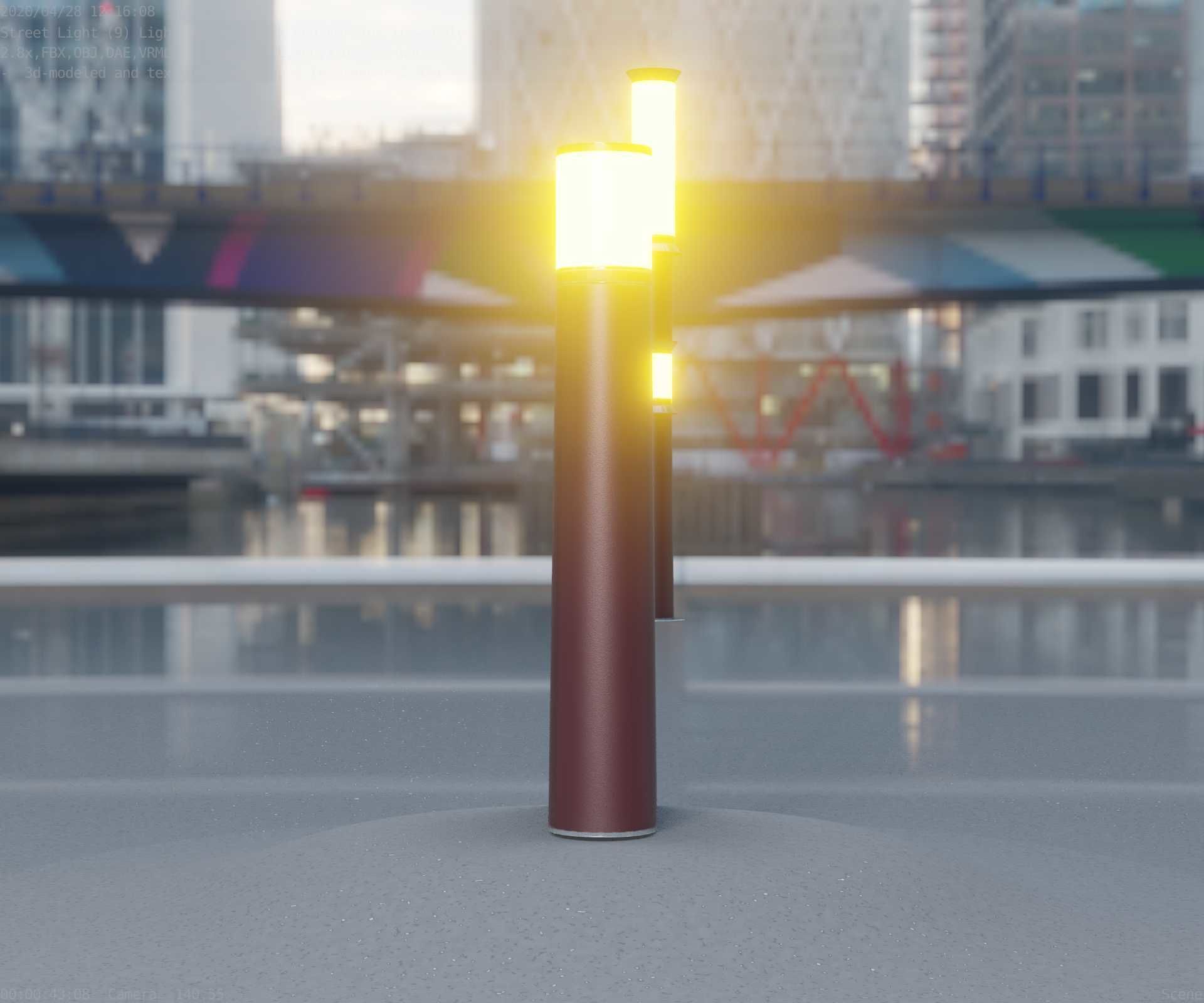 Dark Red Light-Column -11- Street-Light 9 Low-poly 3D model_40