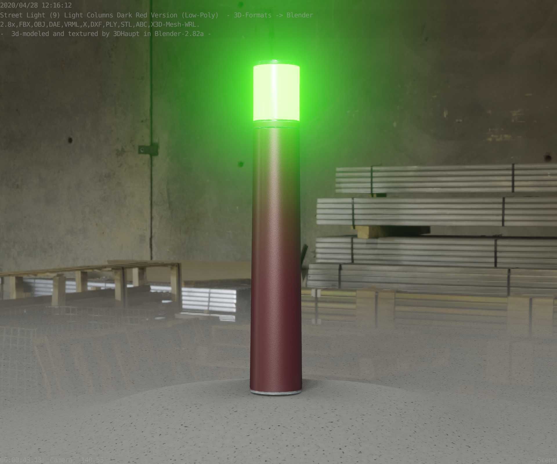 Dark Red Light-Column -11- Street-Light 9 Low-poly 3D model_45