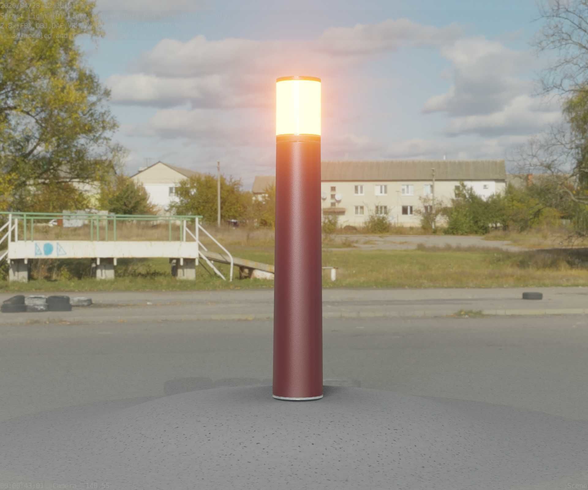 Dark Red Light-Column -11- Street-Light 9 Low-poly 3D model_33