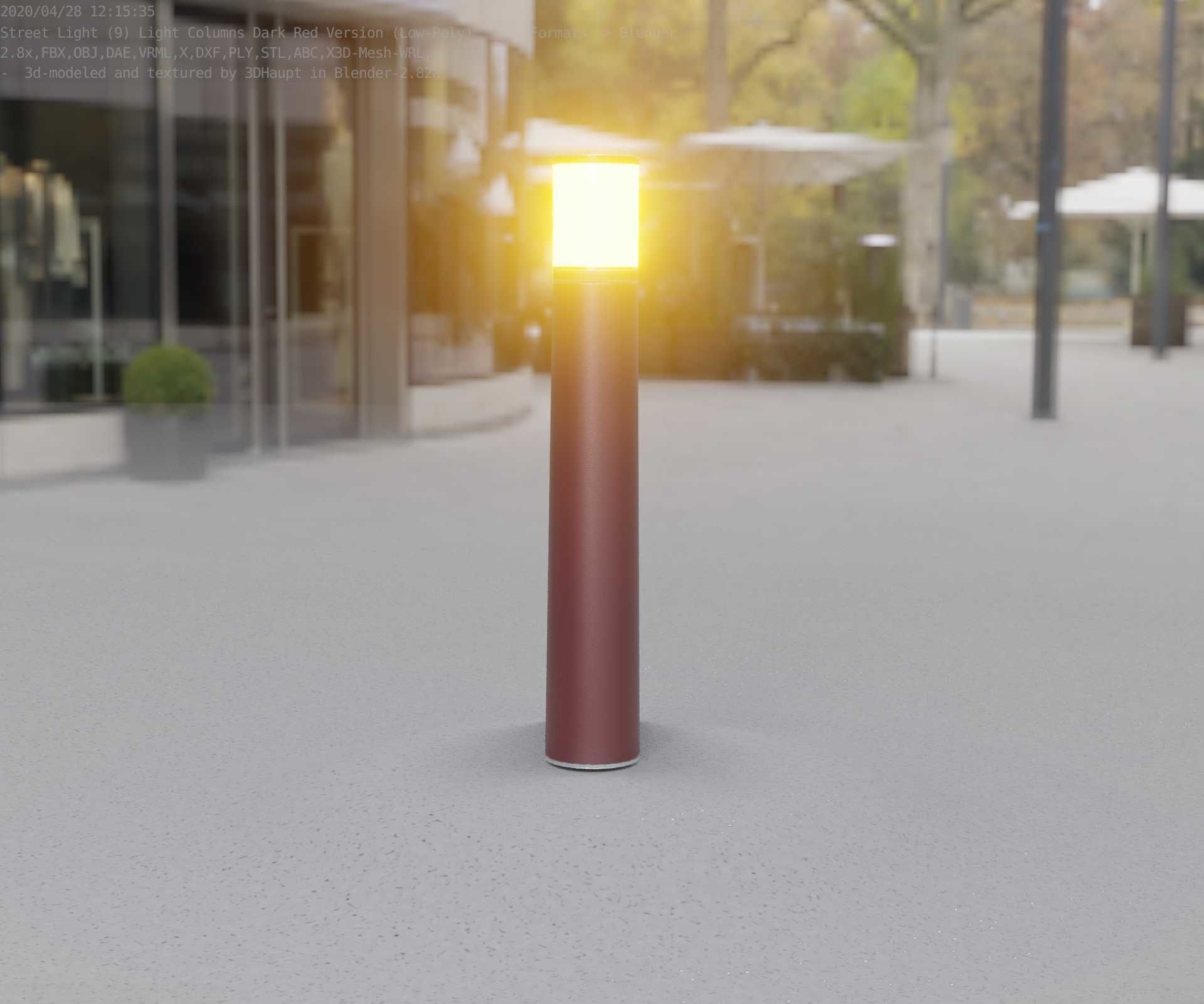 Dark Red Light-Column -11- Street-Light 9 Low-poly 3D model_5