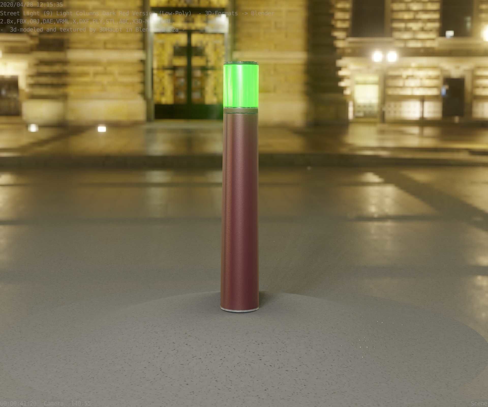 Dark Red Light-Column -11- Street-Light 9 Low-poly 3D model_4