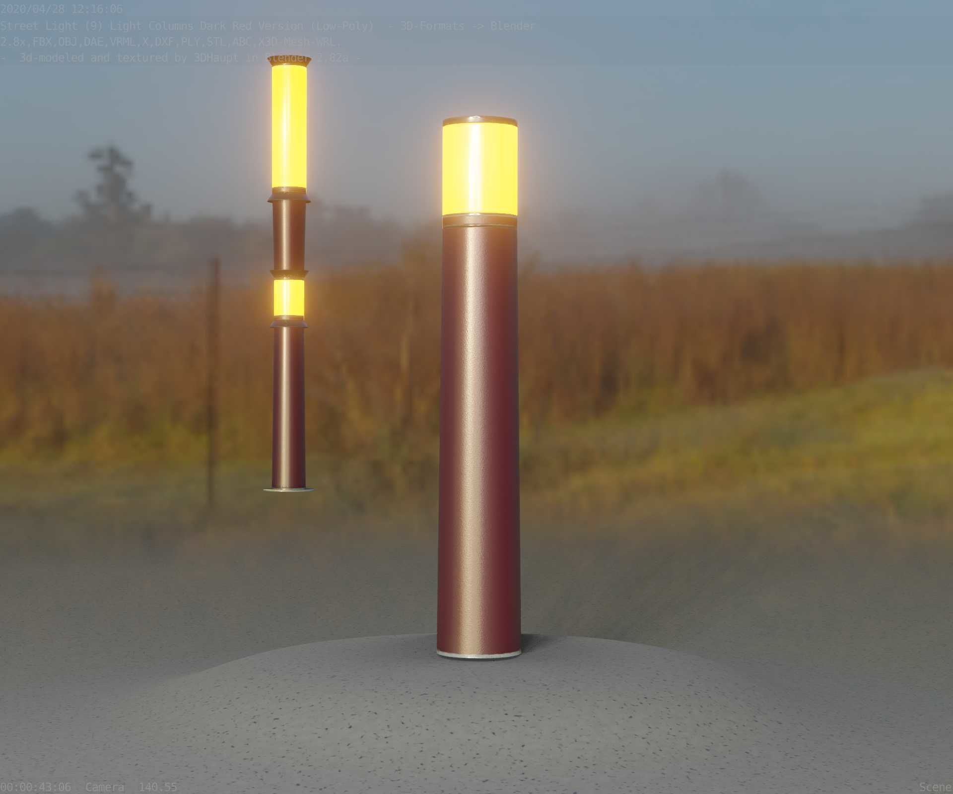 Dark Red Light-Column -11- Street-Light 9 Low-poly 3D model_38