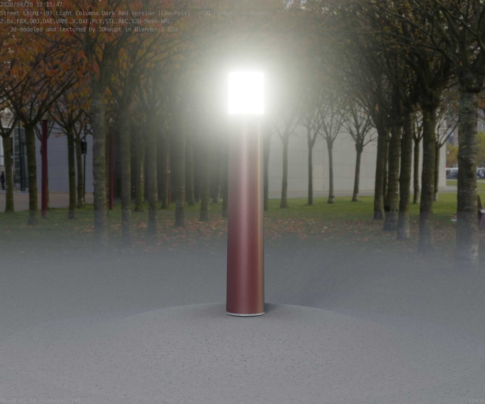 Dark Red Light-Column -11- Street-Light 9 Low-poly 3D model_18