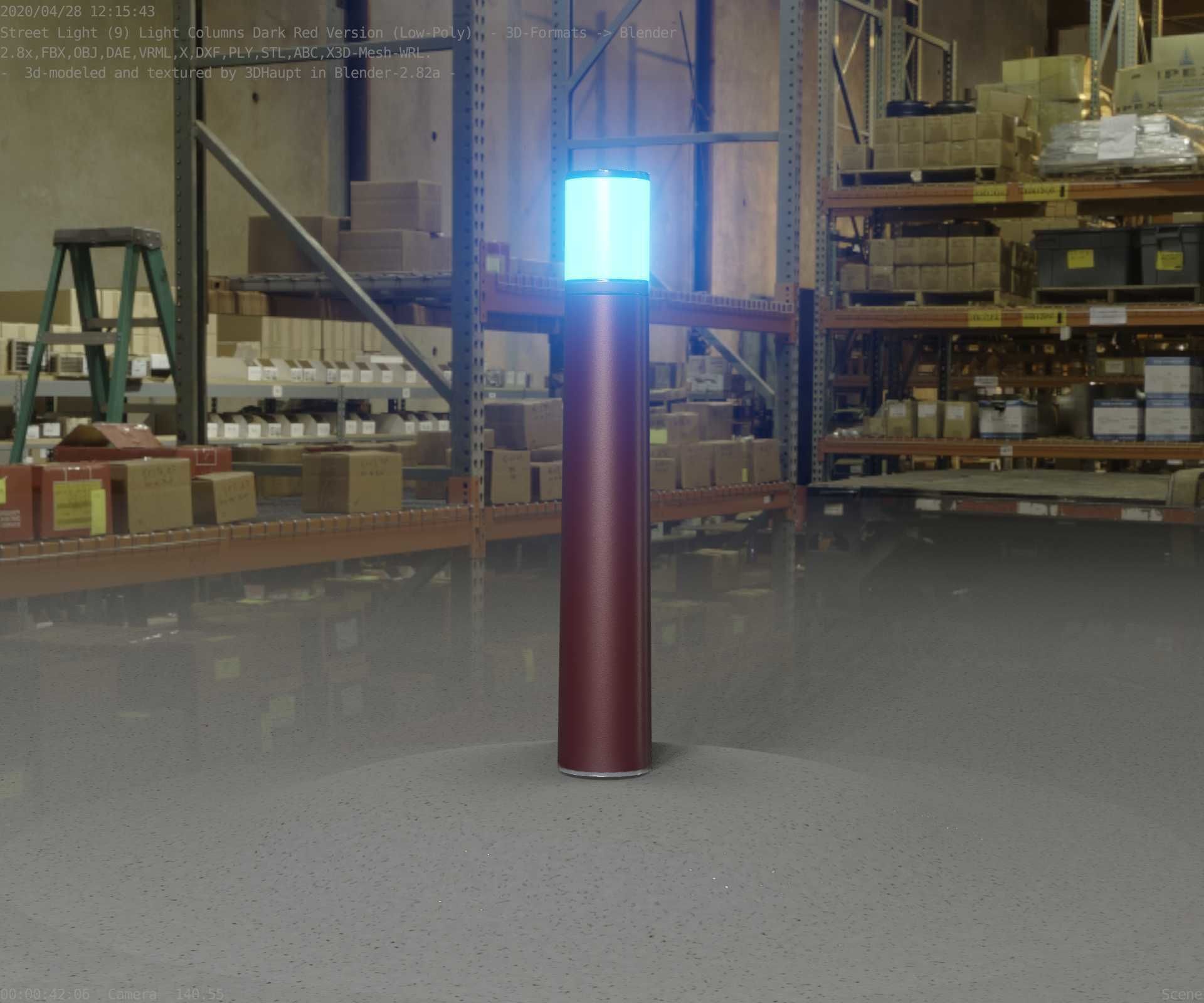 Dark Red Light-Column -11- Street-Light 9 Low-poly 3D model_14