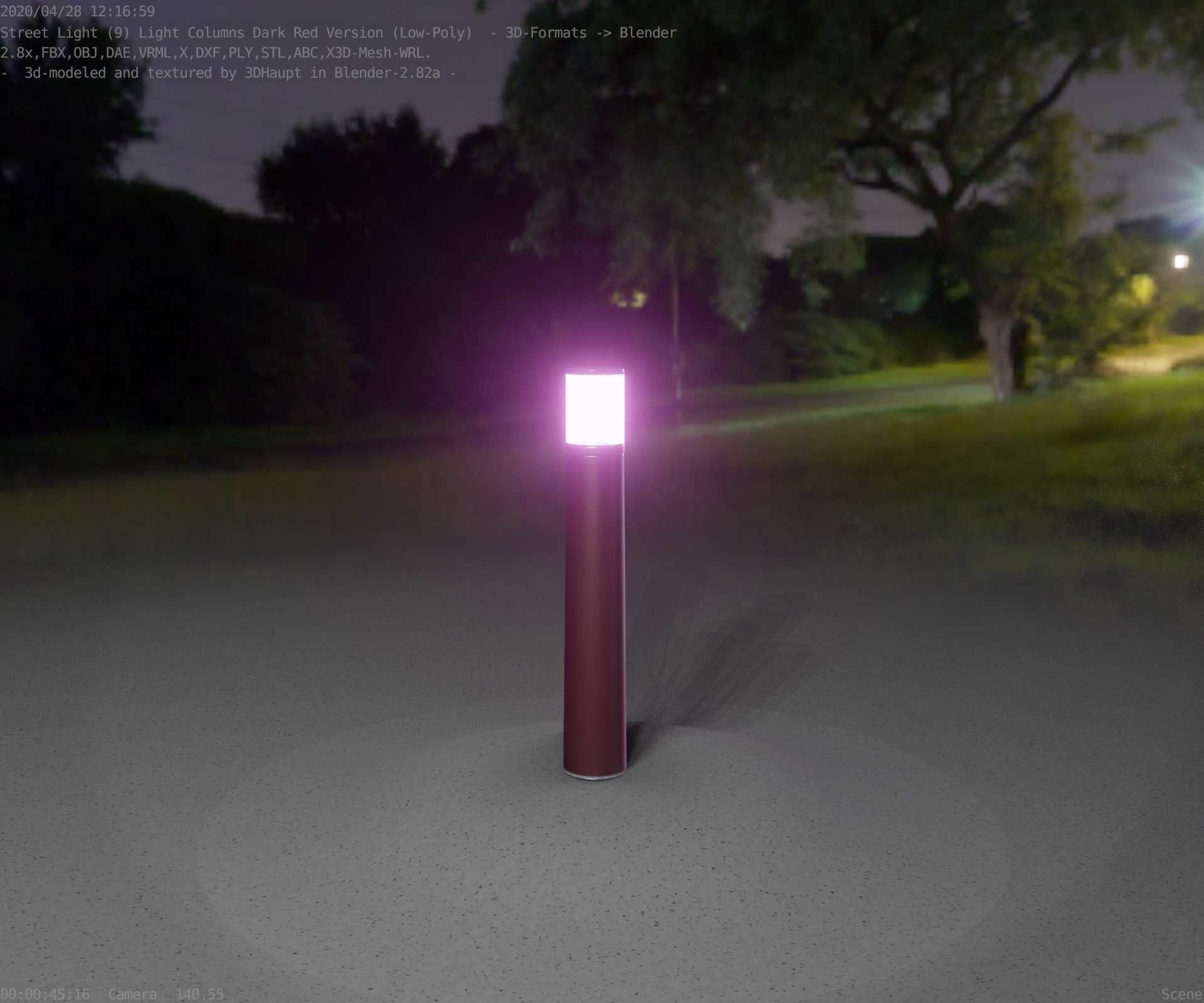 Dark Red Light-Column -11- Street-Light 9 Low-poly 3D model_96
