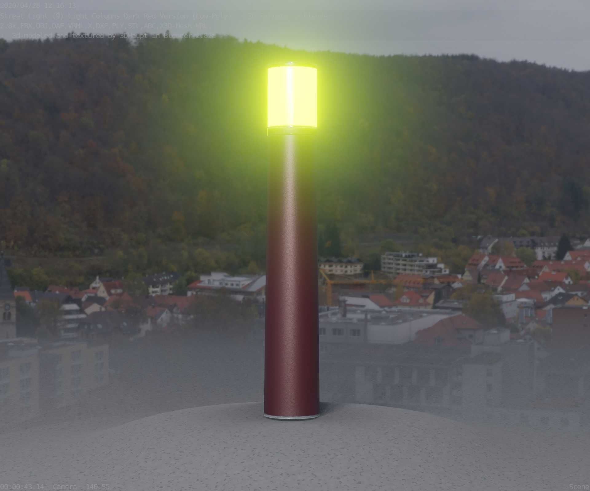 Dark Red Light-Column -11- Street-Light 9 Low-poly 3D model_46