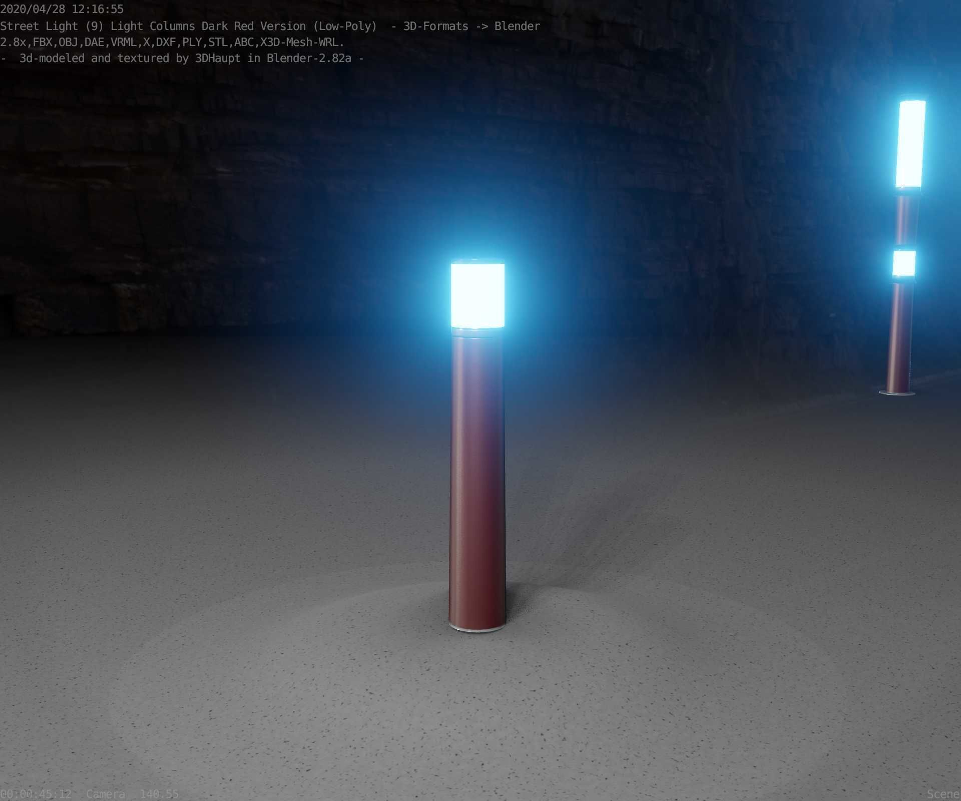 Dark Red Light-Column -11- Street-Light 9 Low-poly 3D model_92