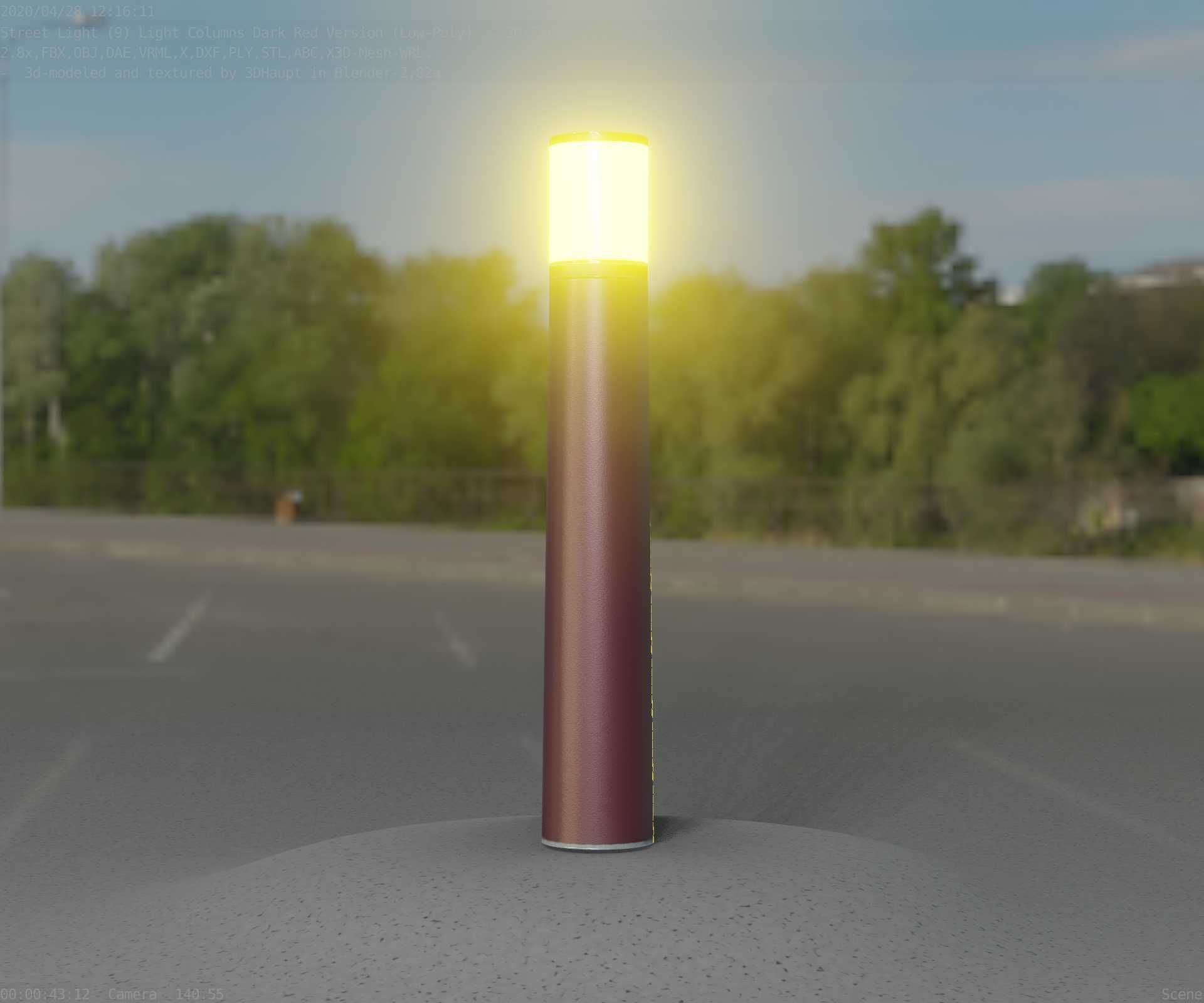 Dark Red Light-Column -11- Street-Light 9 Low-poly 3D model_44