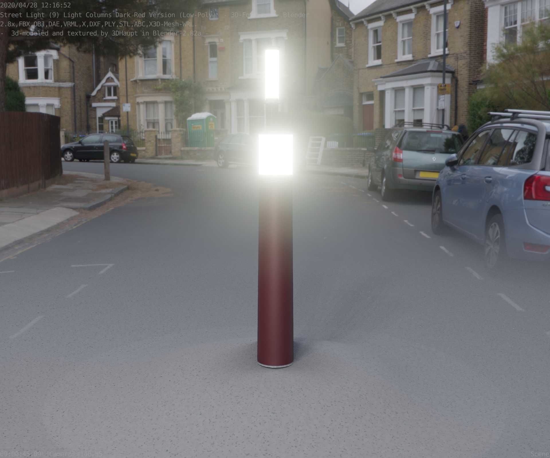 Dark Red Light-Column -11- Street-Light 9 Low-poly 3D model_89