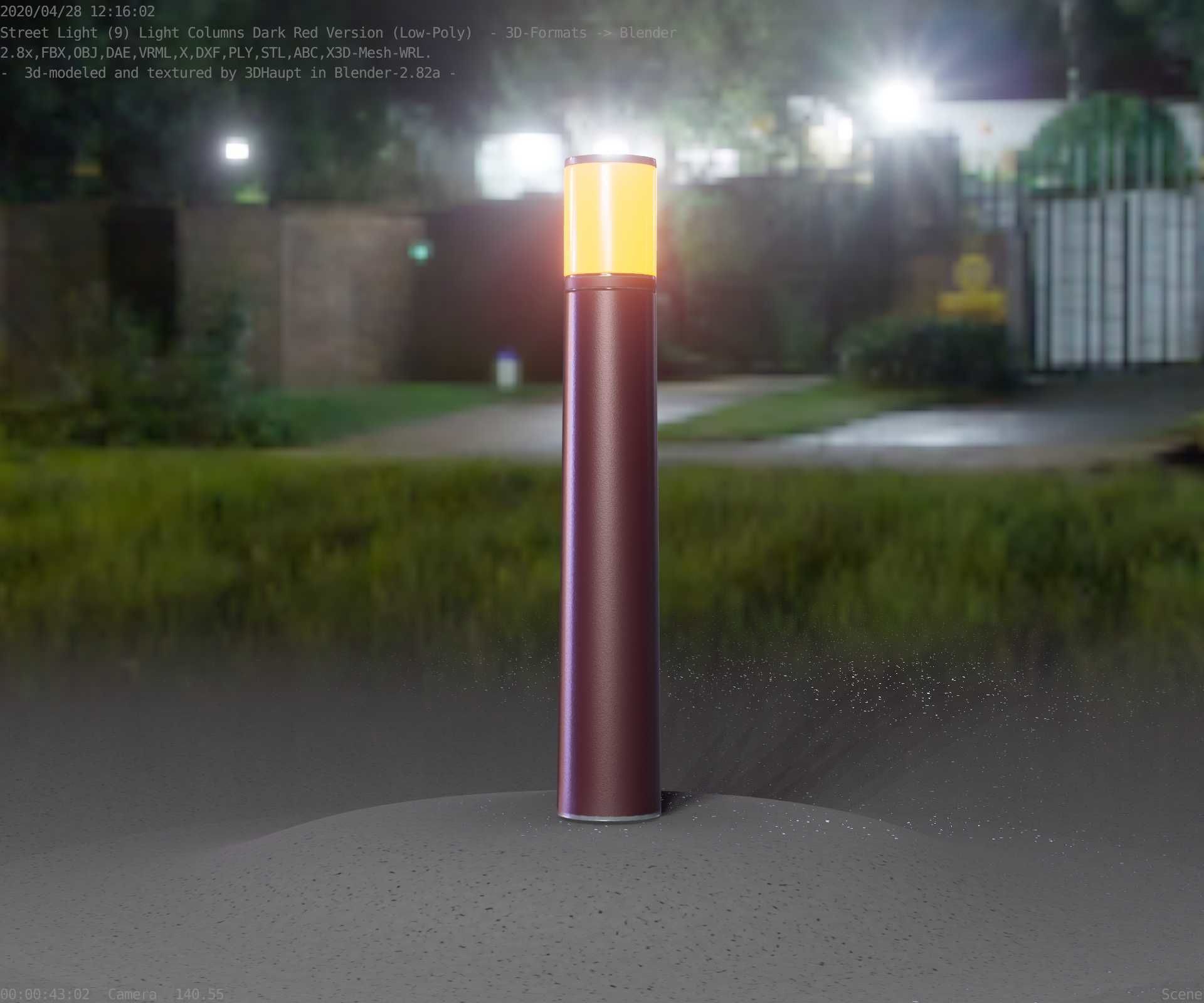 Dark Red Light-Column -11- Street-Light 9 Low-poly 3D model_34
