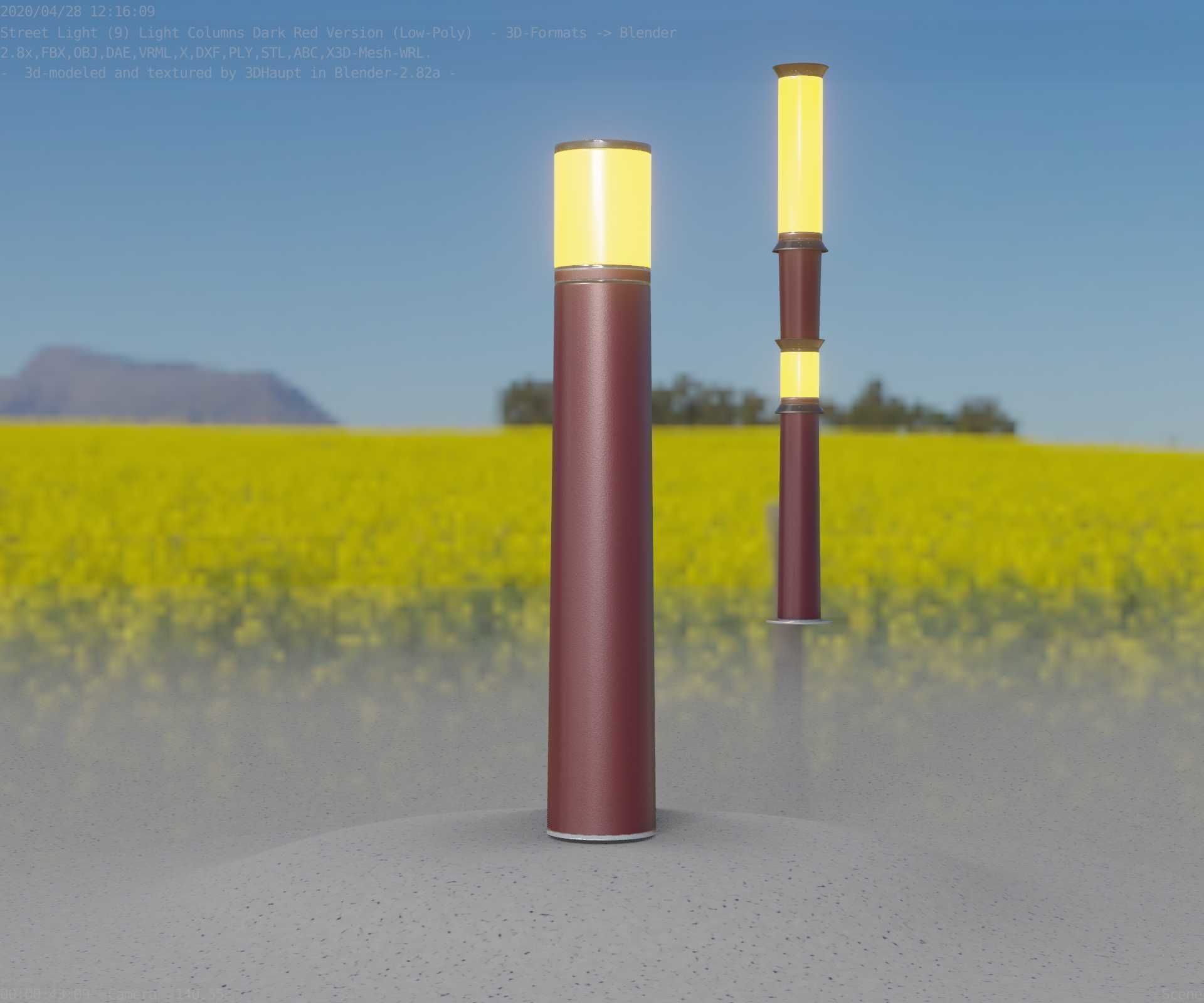 Dark Red Light-Column -11- Street-Light 9 Low-poly 3D model_41