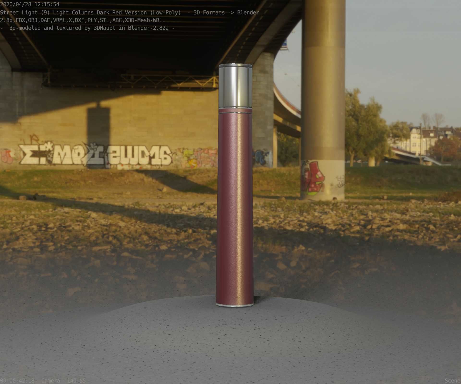 Dark Red Light-Column -11- Street-Light 9 Low-poly 3D model_26
