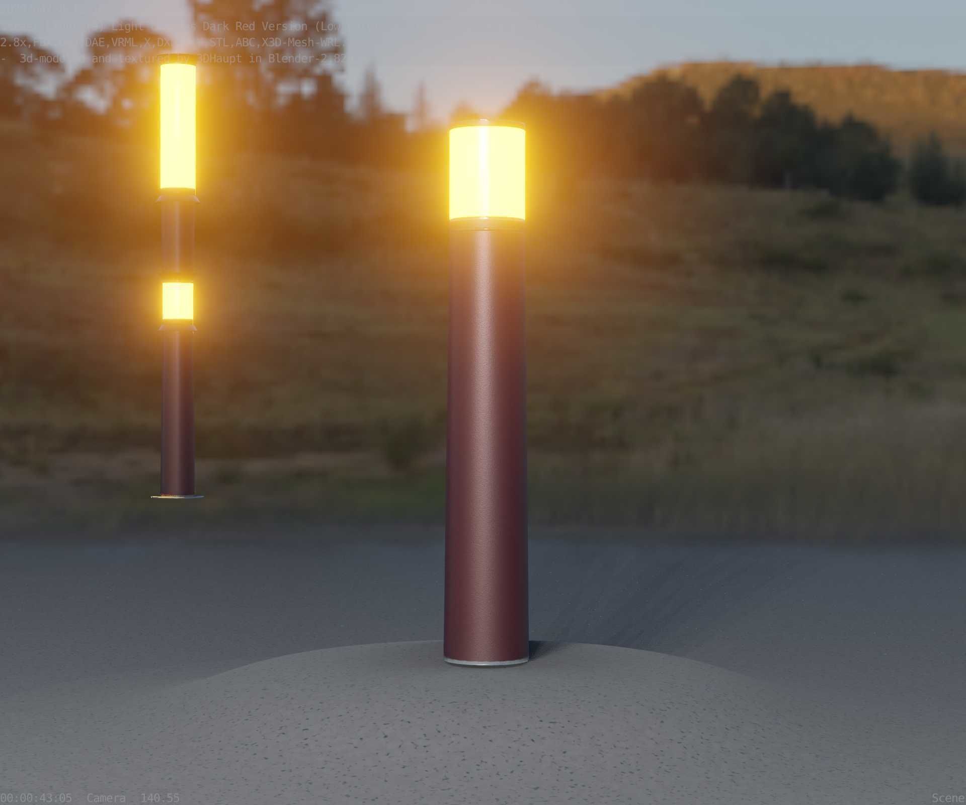 Dark Red Light-Column -11- Street-Light 9 Low-poly 3D model_37
