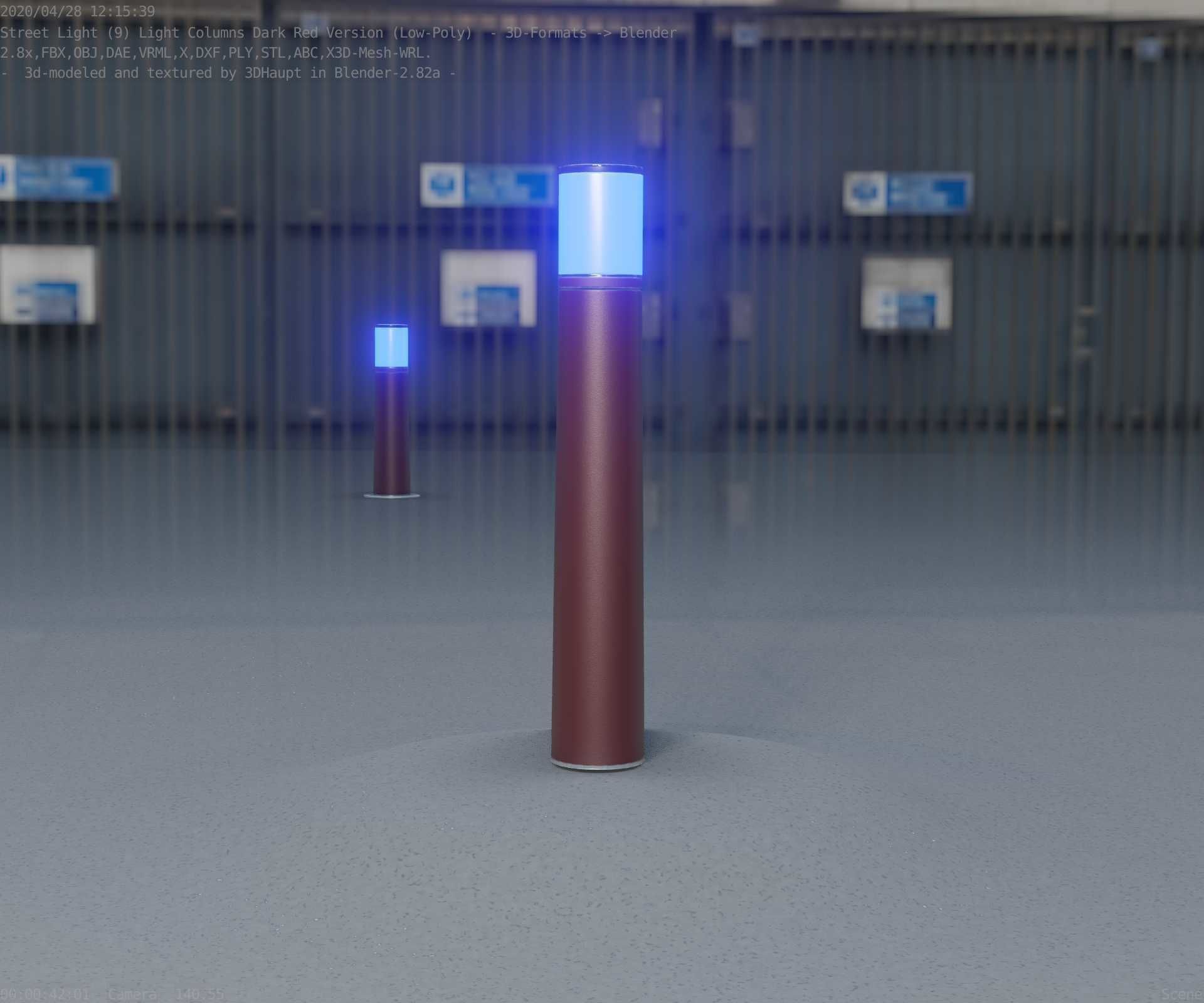 Dark Red Light-Column -11- Street-Light 9 Low-poly 3D model_9