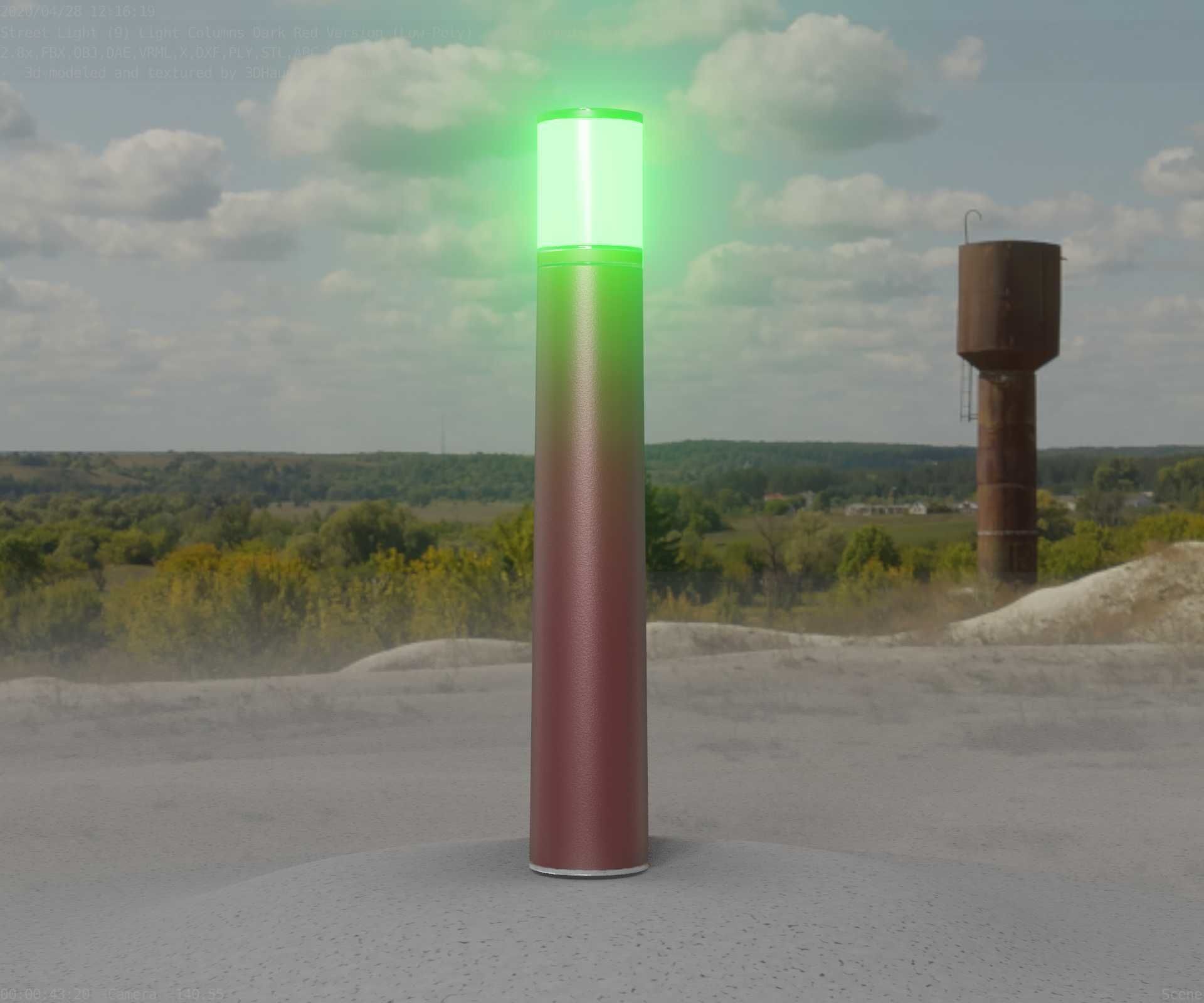 Dark Red Light-Column -11- Street-Light 9 Low-poly 3D model_52