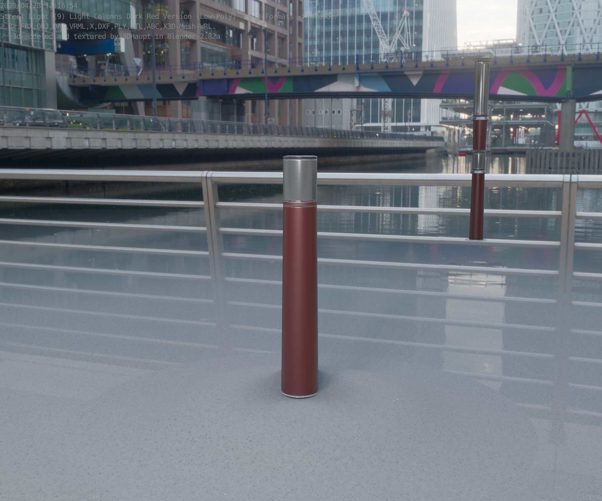 Dark Red Light-Column -11- Street-Light 9 Low-poly 3D model_91