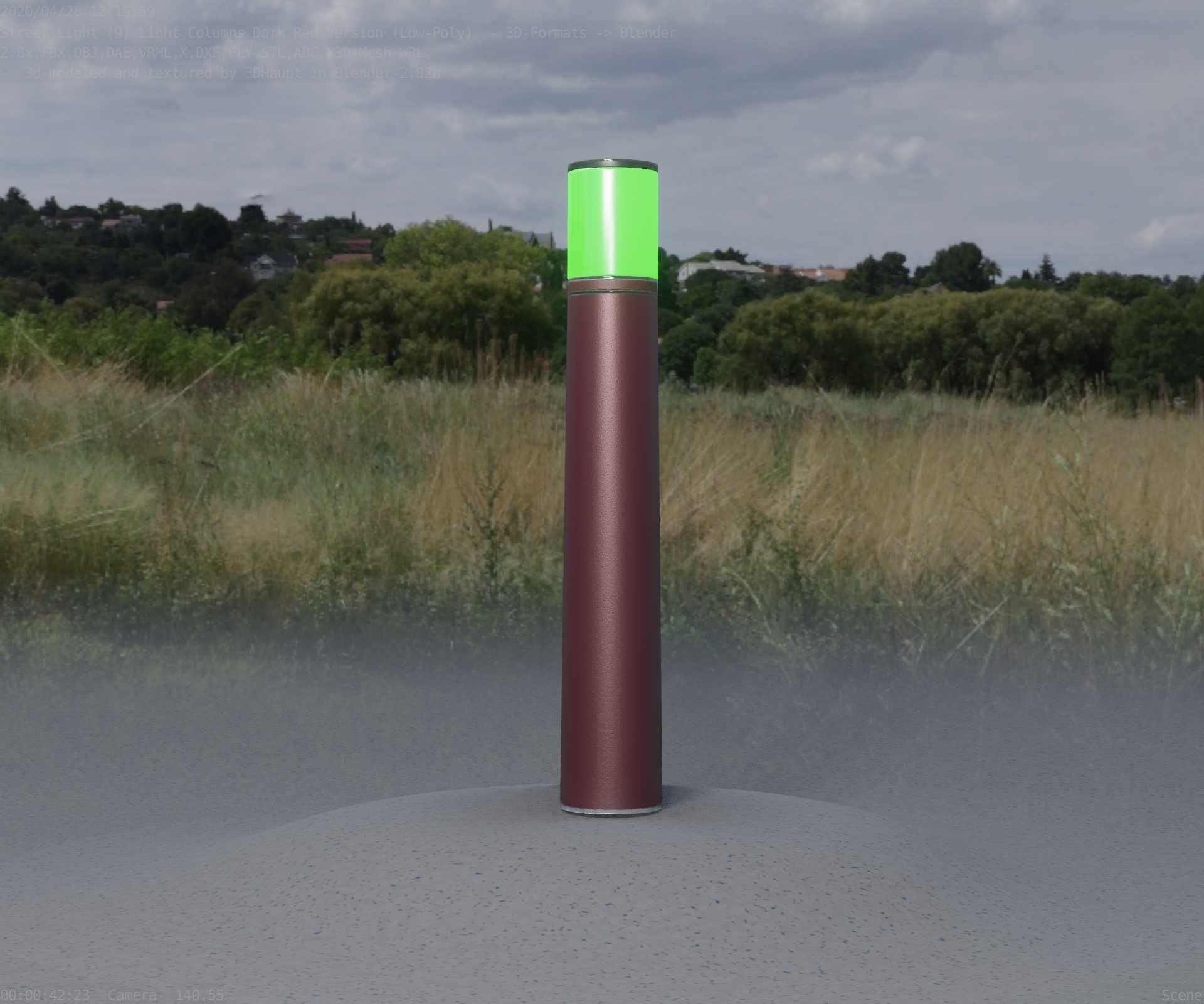 Dark Red Light-Column -11- Street-Light 9 Low-poly 3D model_31