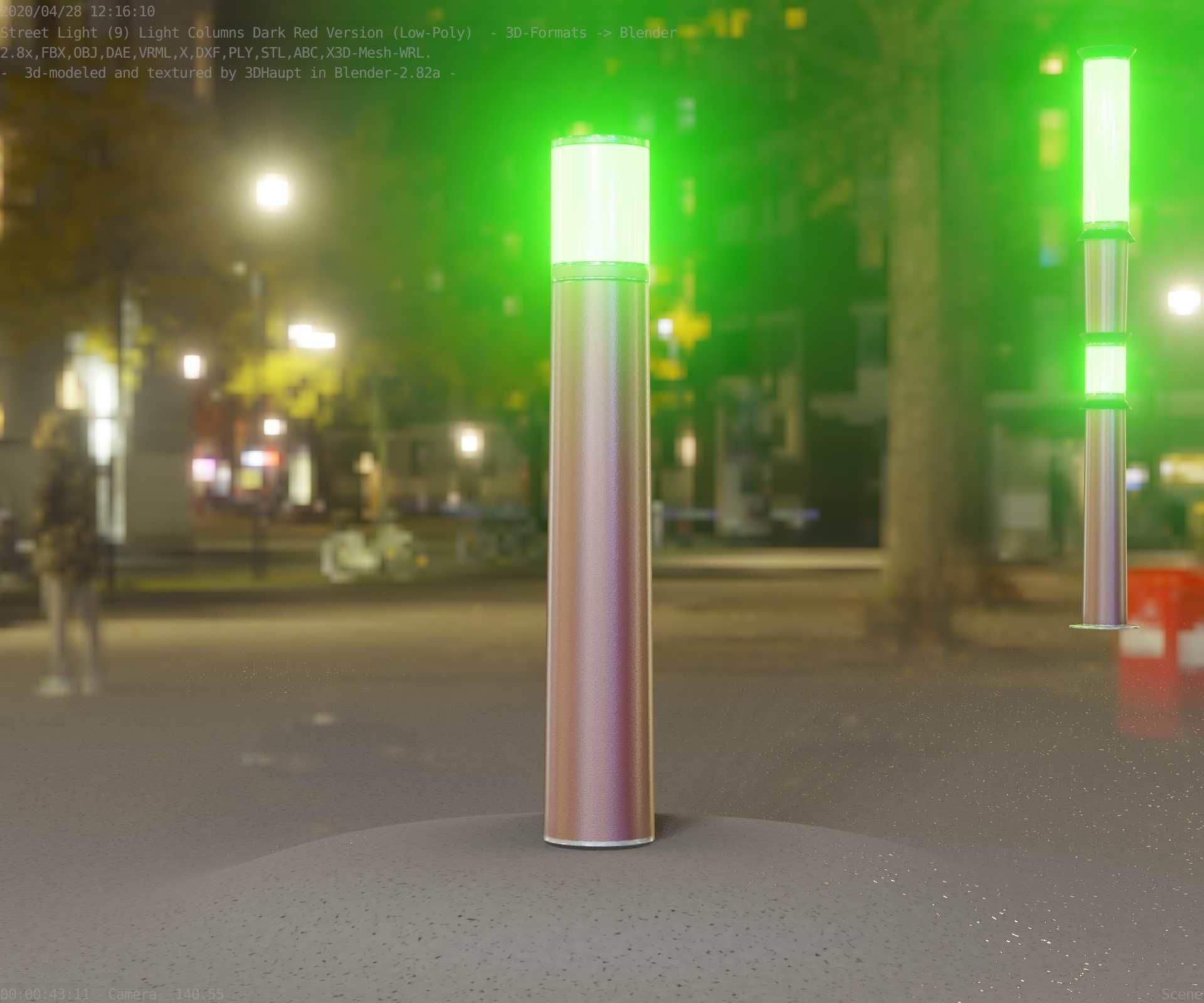 Dark Red Light-Column -11- Street-Light 9 Low-poly 3D model_43
