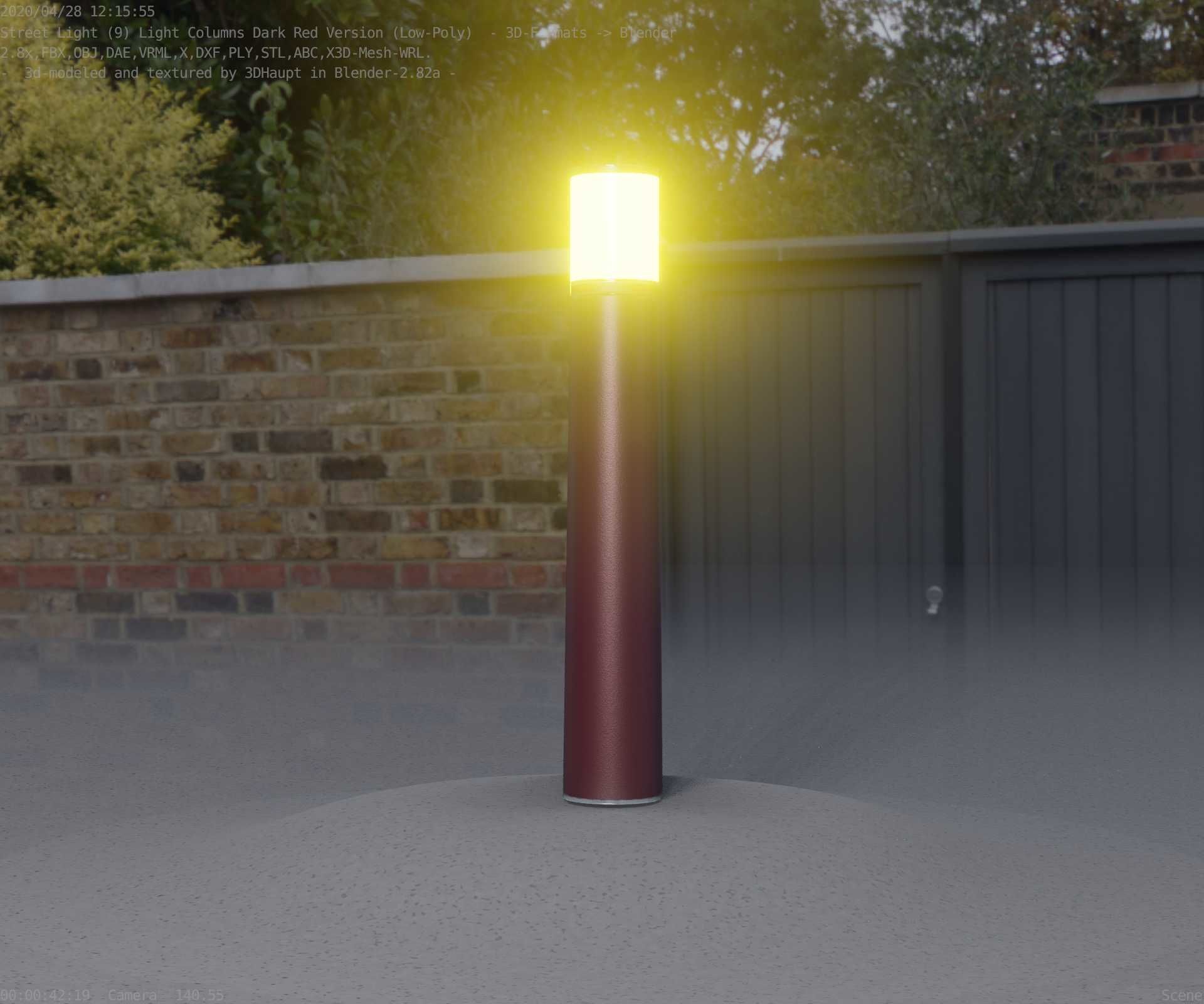 Dark Red Light-Column -11- Street-Light 9 Low-poly 3D model_27