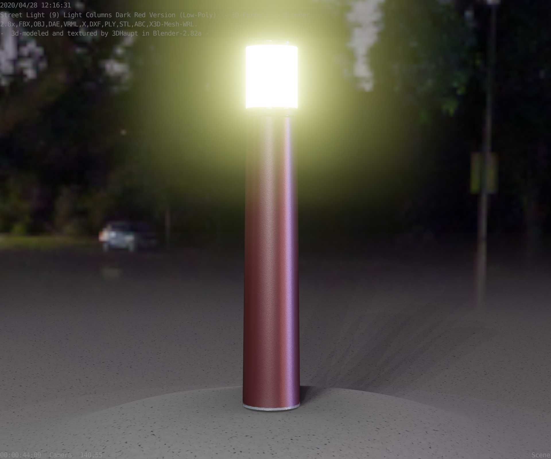 Dark Red Light-Column -11- Street-Light 9 Low-poly 3D model_65