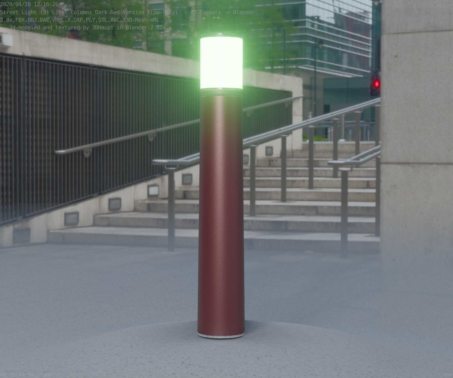 Dark Red Light-Column -11- Street-Light 9 Low-poly 3D model_60