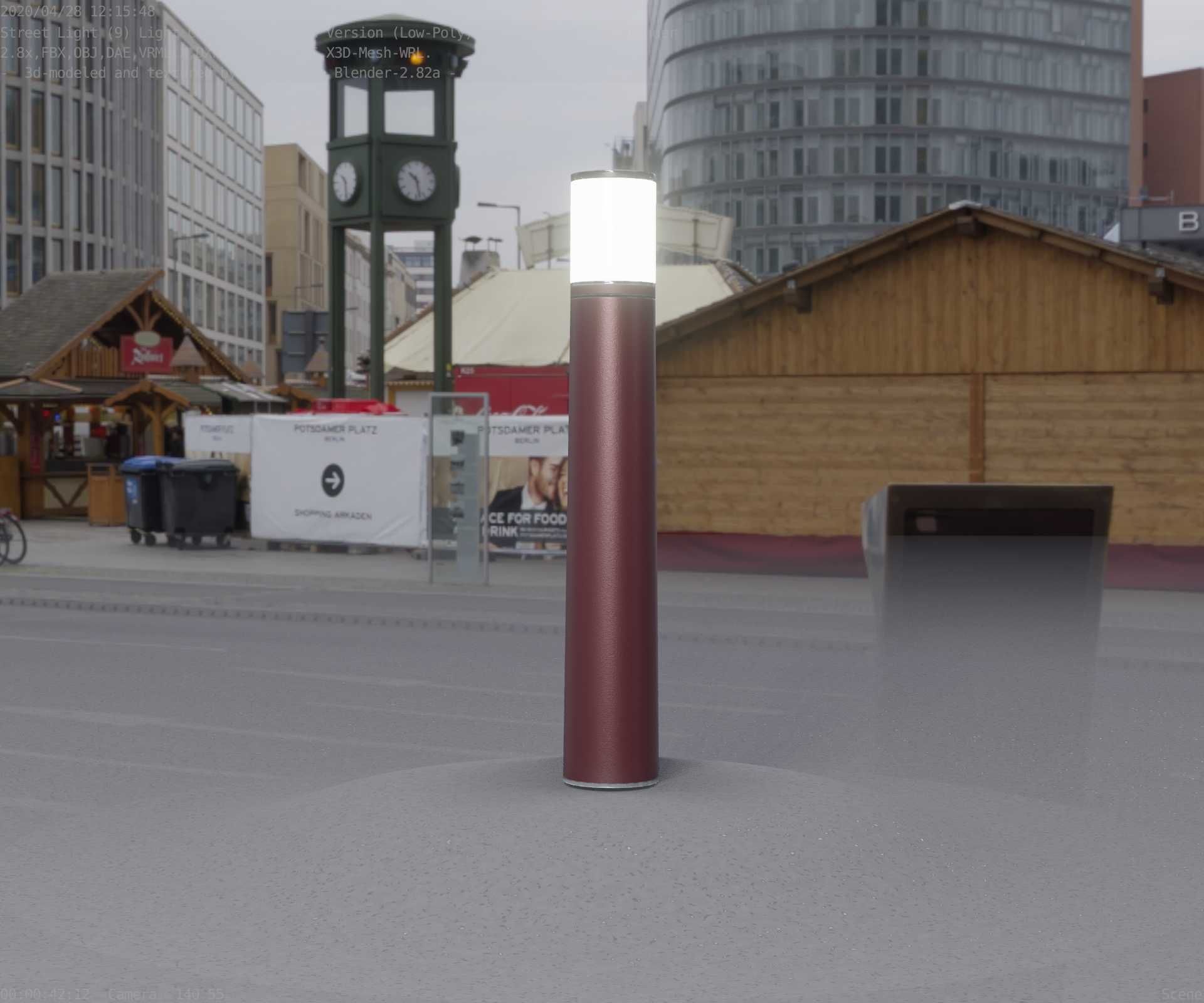 Dark Red Light-Column -11- Street-Light 9 Low-poly 3D model_20