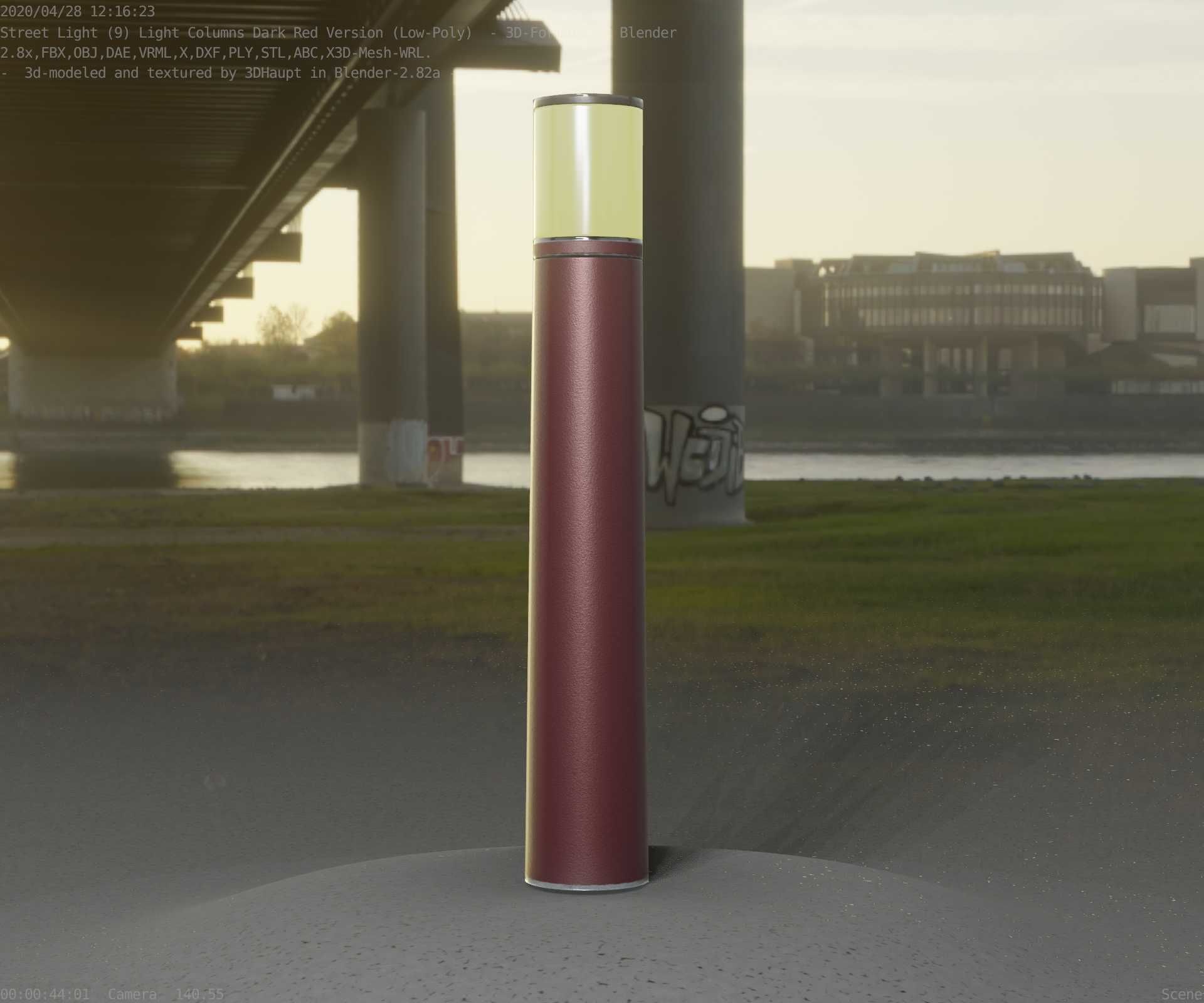 Dark Red Light-Column -11- Street-Light 9 Low-poly 3D model_57