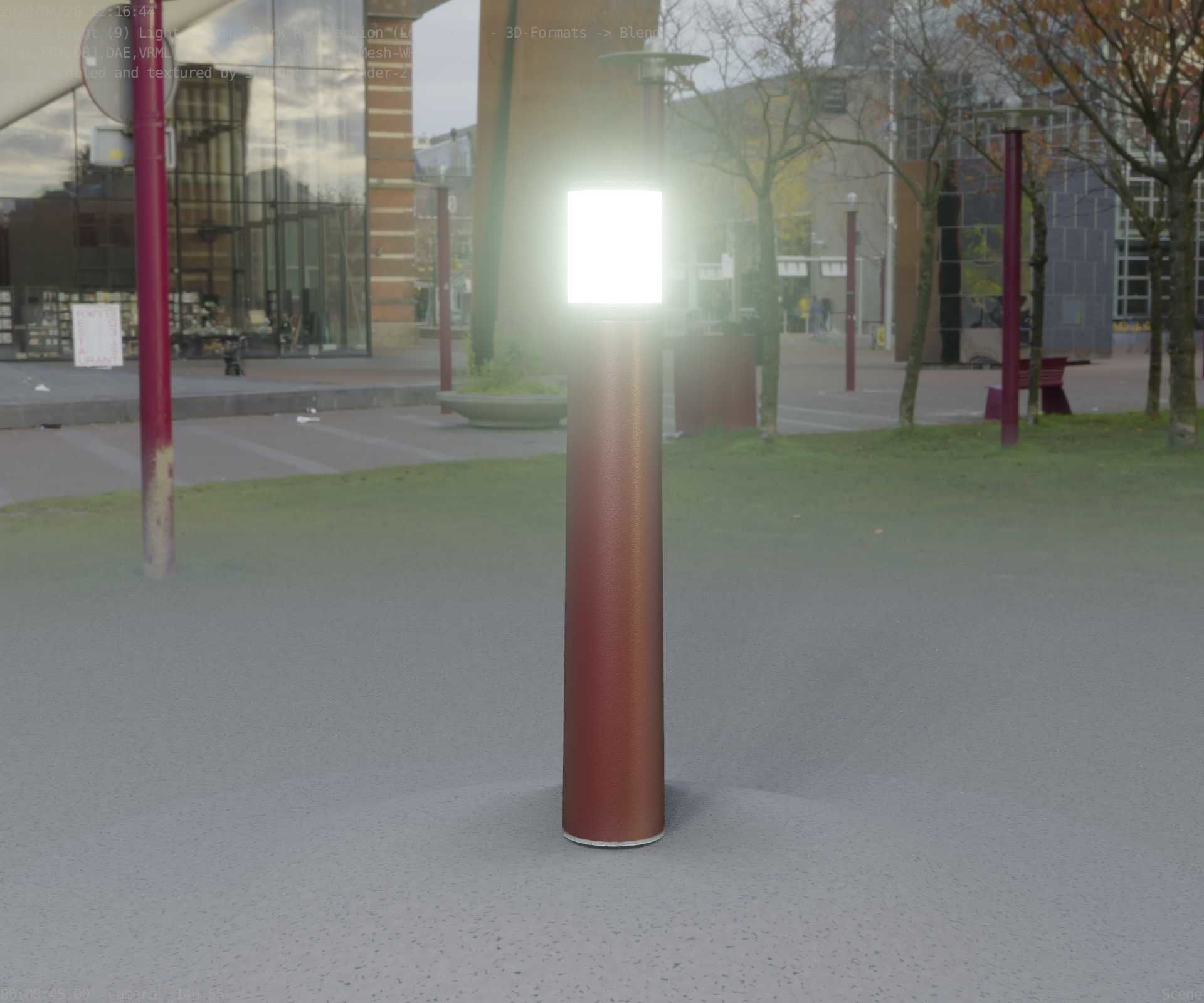 Dark Red Light-Column -11- Street-Light 9 Low-poly 3D model_80