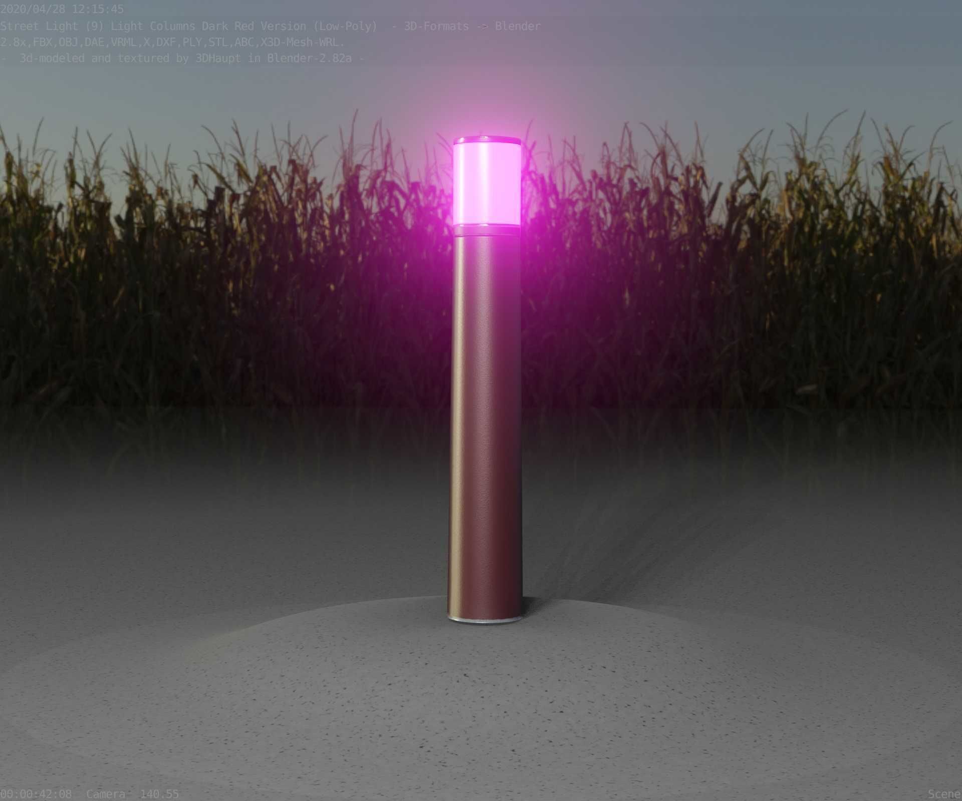Dark Red Light-Column -11- Street-Light 9 Low-poly 3D model_16