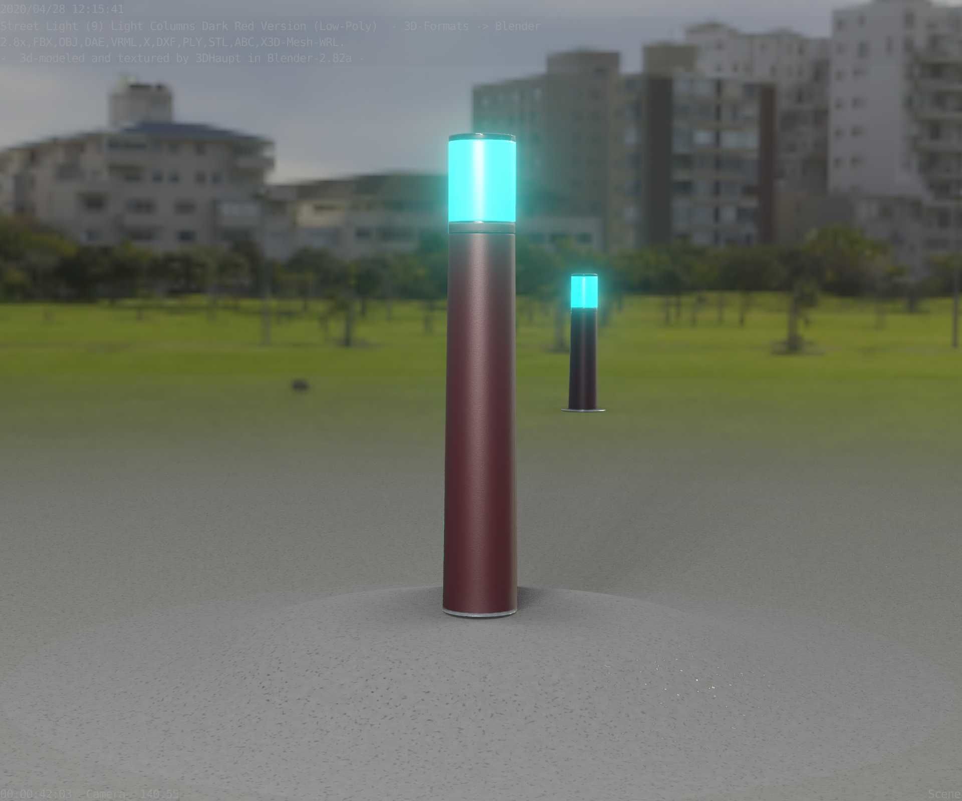 Dark Red Light-Column -11- Street-Light 9 Low-poly 3D model_11
