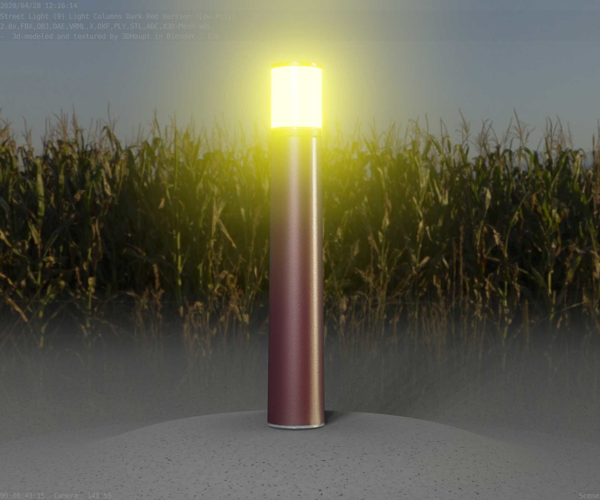 Dark Red Light-Column -11- Street-Light 9 Low-poly 3D model_47