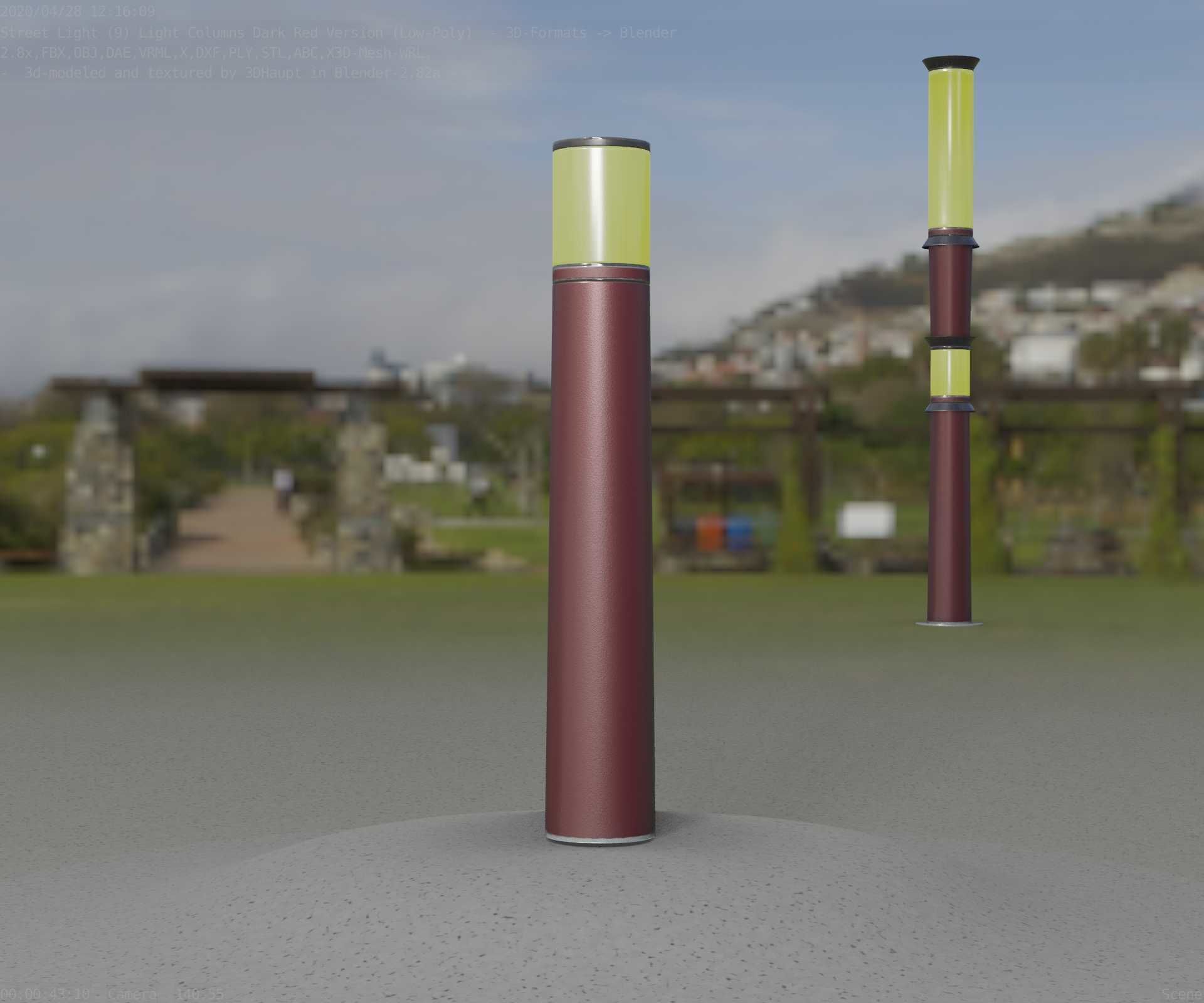 Dark Red Light-Column -11- Street-Light 9 Low-poly 3D model_42