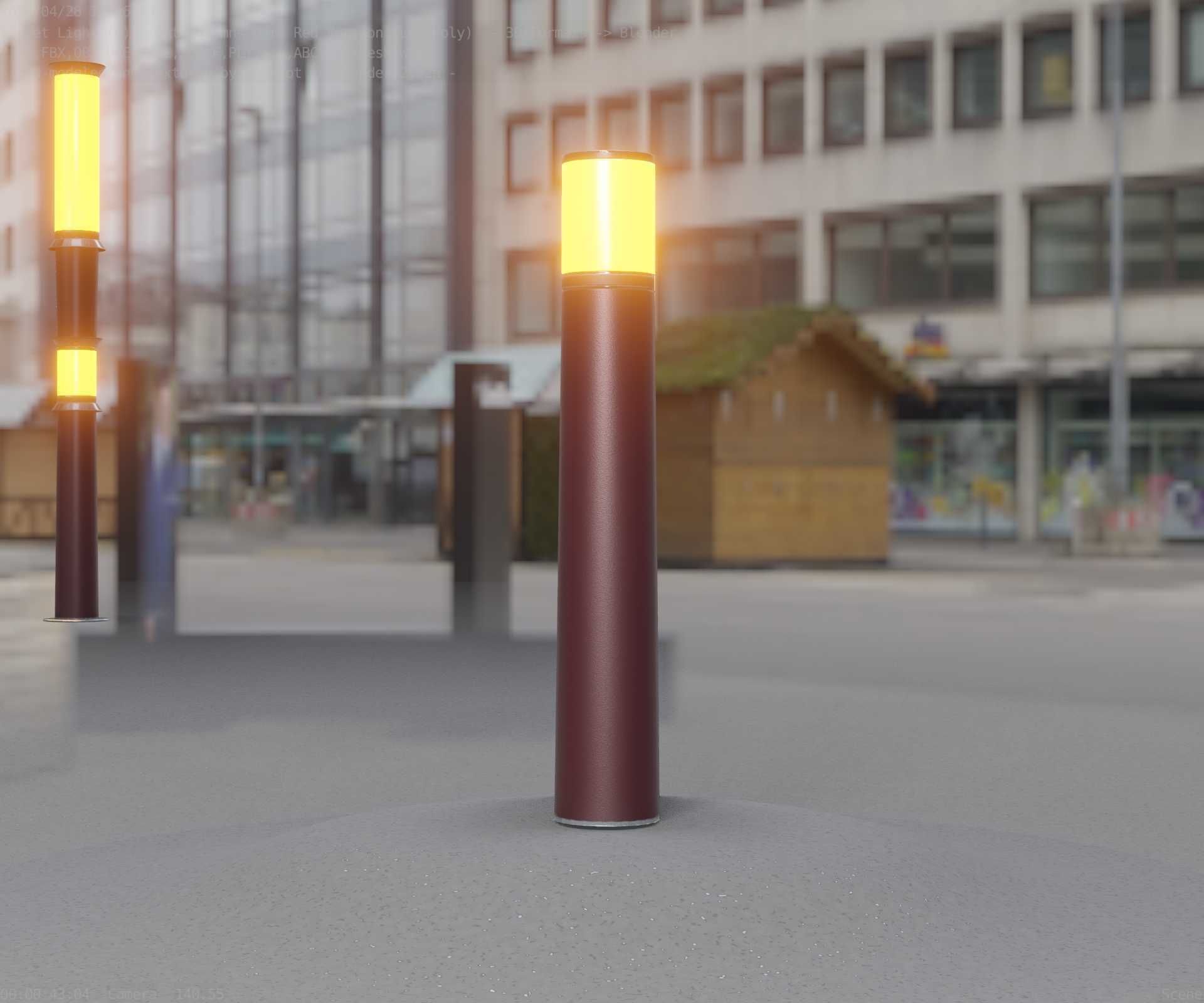 Dark Red Light-Column -11- Street-Light 9 Low-poly 3D model_36
