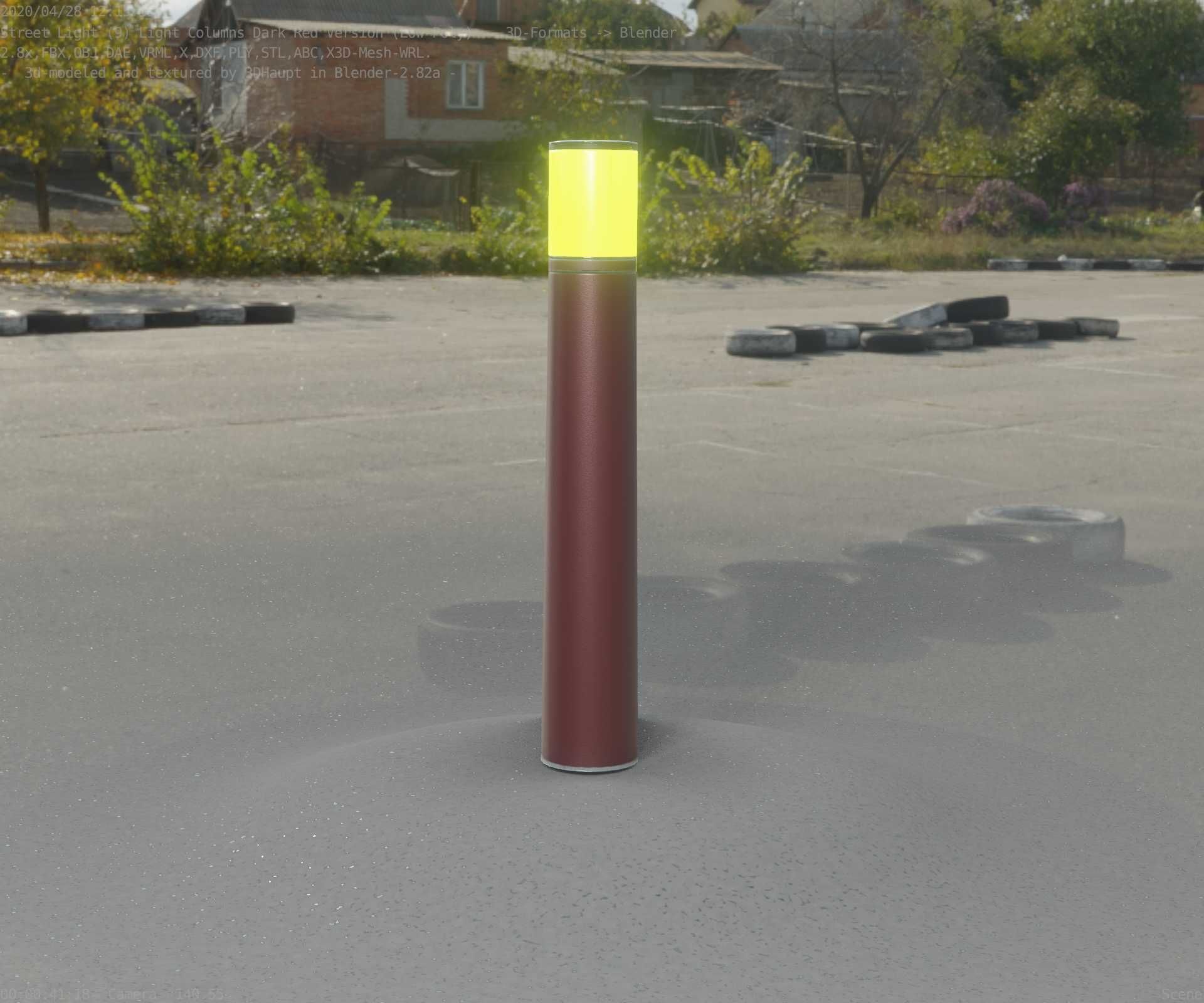 Dark Red Light-Column -11- Street-Light 9 Low-poly 3D model_2