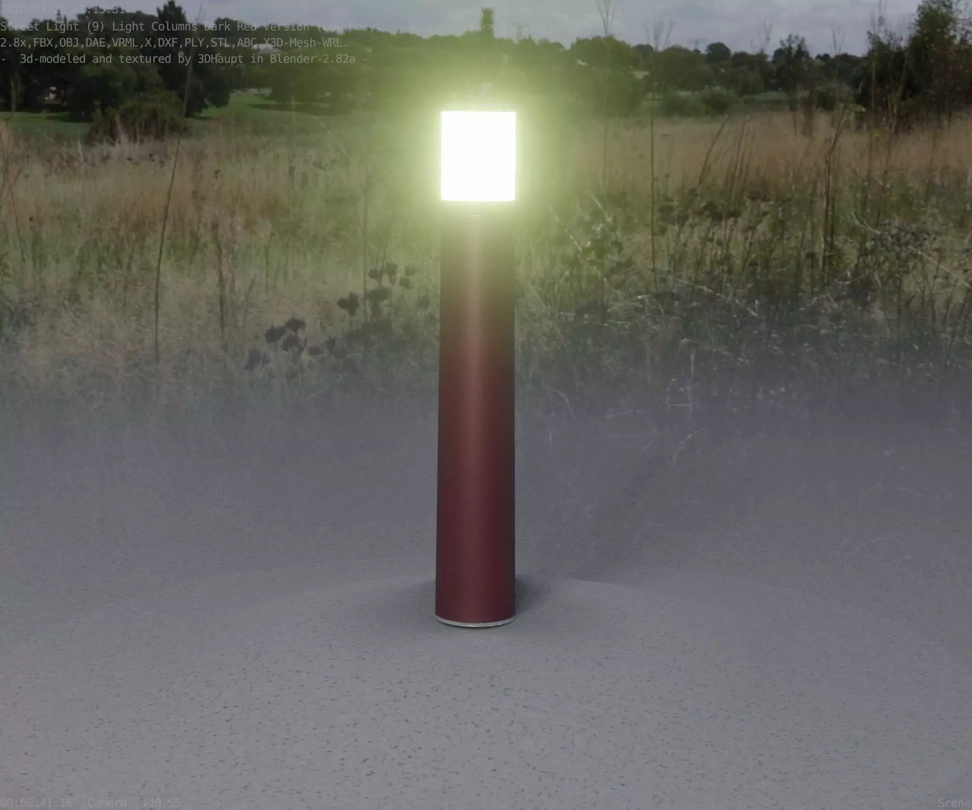 Dark Red Light-Column -11- Street-Light 9 Low-poly 3D model_0