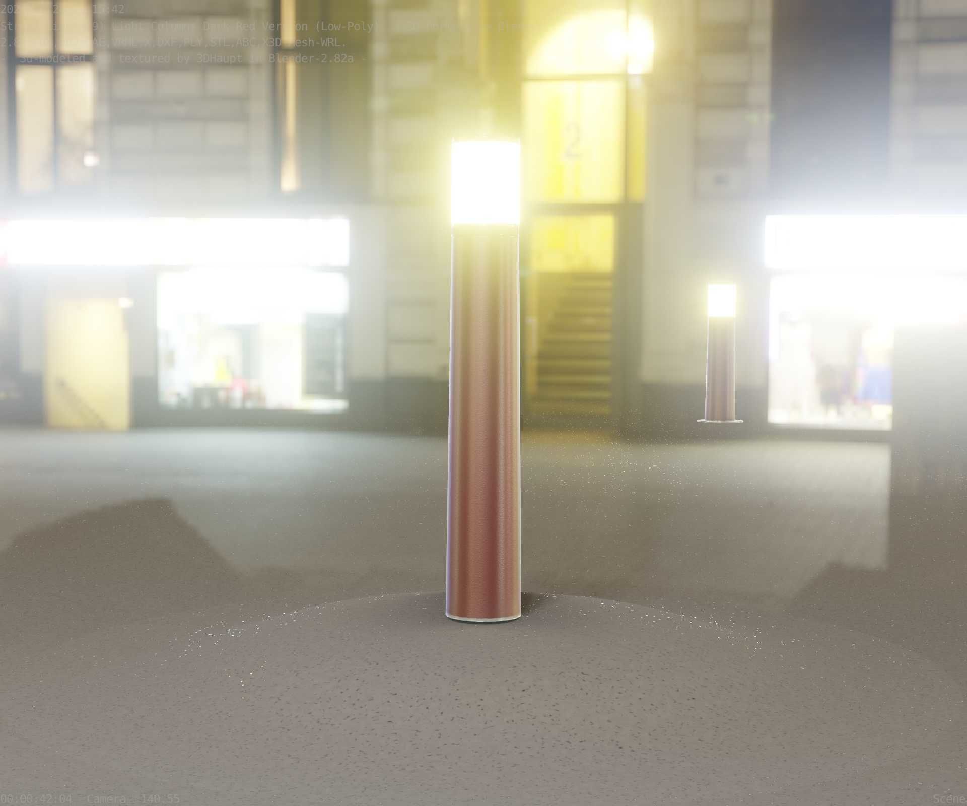 Dark Red Light-Column -11- Street-Light 9 Low-poly 3D model_12